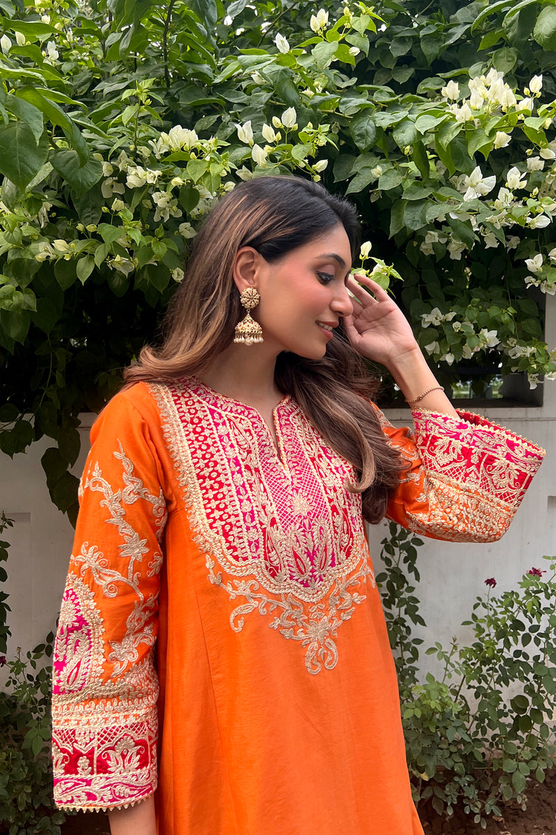 Somya Bakshi IN MOHSINA - Orange SHORT KALIDAAR CHOGA WITH SALWAR