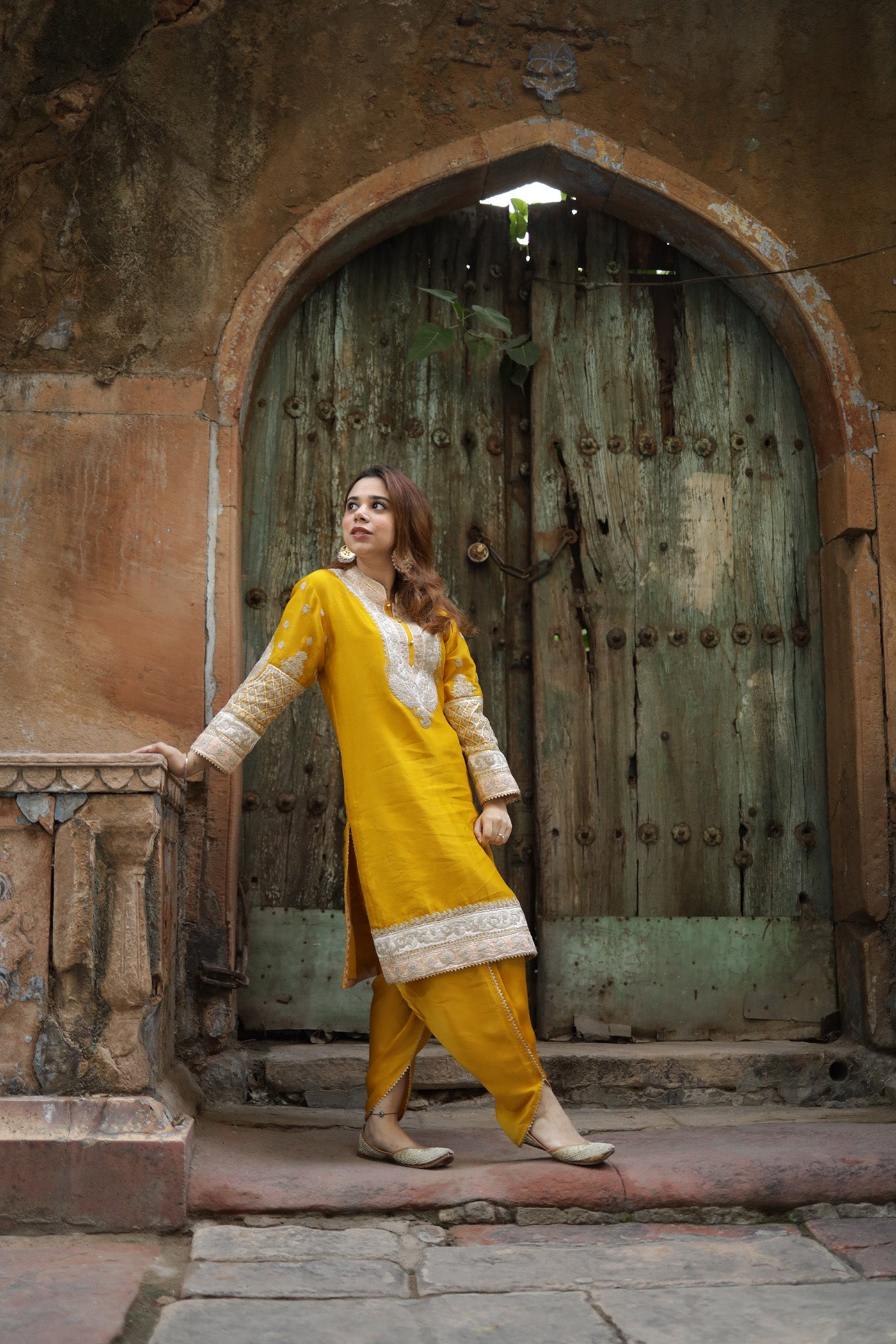 TARINI BHATIA IN MYREEN - GLAZE MUSTARD KURTA WITH DHOTI