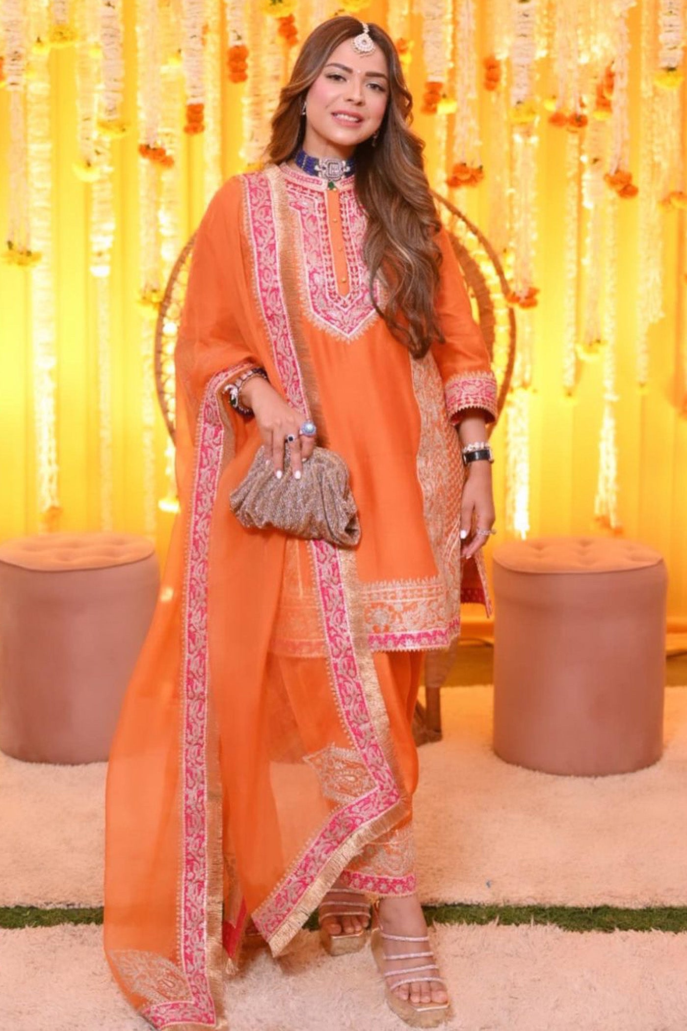 Chandni Girdhar In NAAYAAB - ORANGE SHORT KURTA WITH SALWAR AND DUPATTA