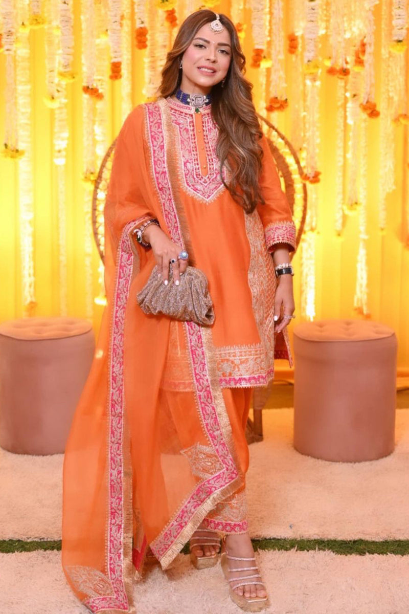 Chandni Girdhar In NAAYAAB - Orange SHORT KURTA WITH SALWAR AND DUPATTA