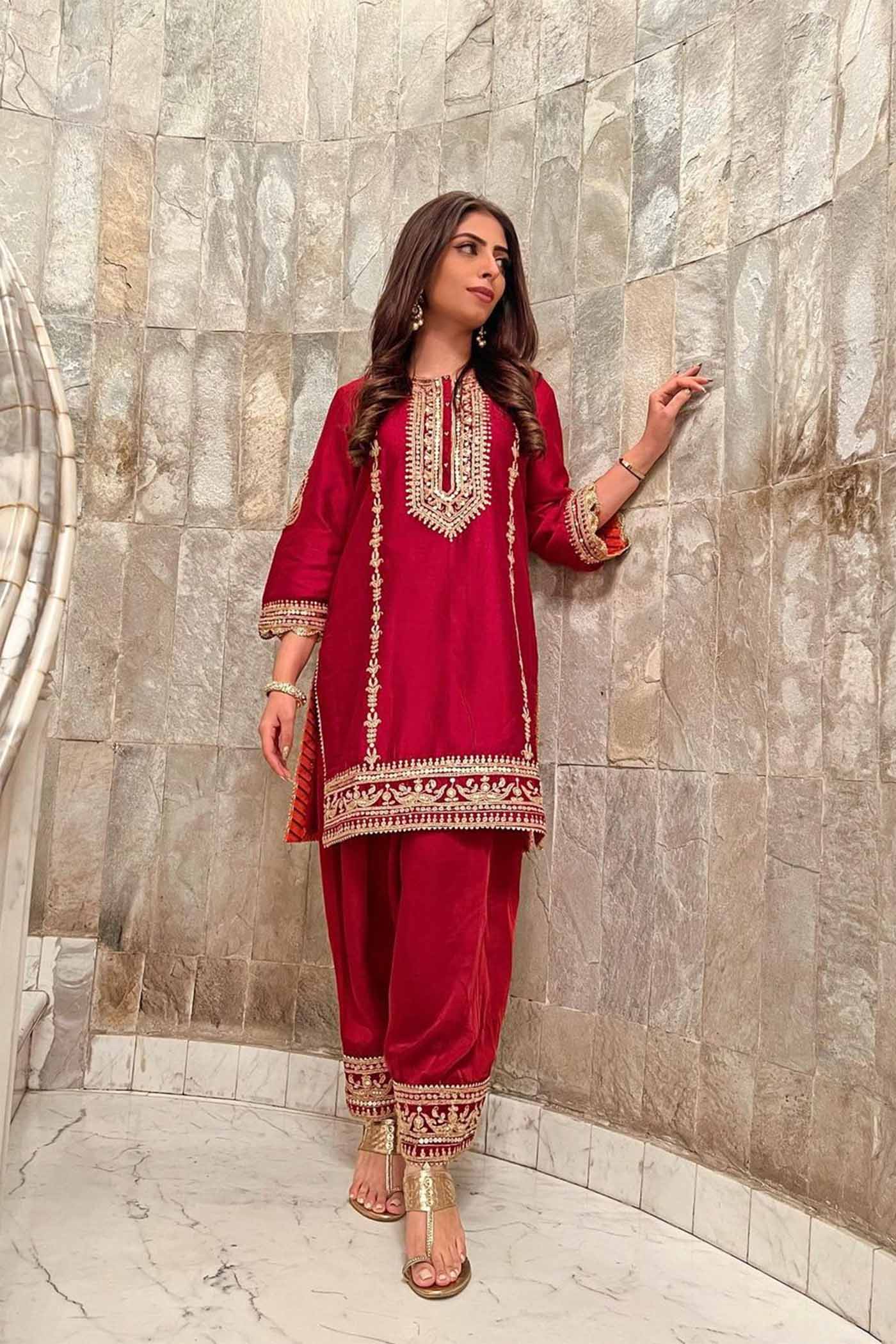 Gouri Grover In MEHAK - DEEP RED SHORT KURTA WITH SALWAR AND DUPATTA