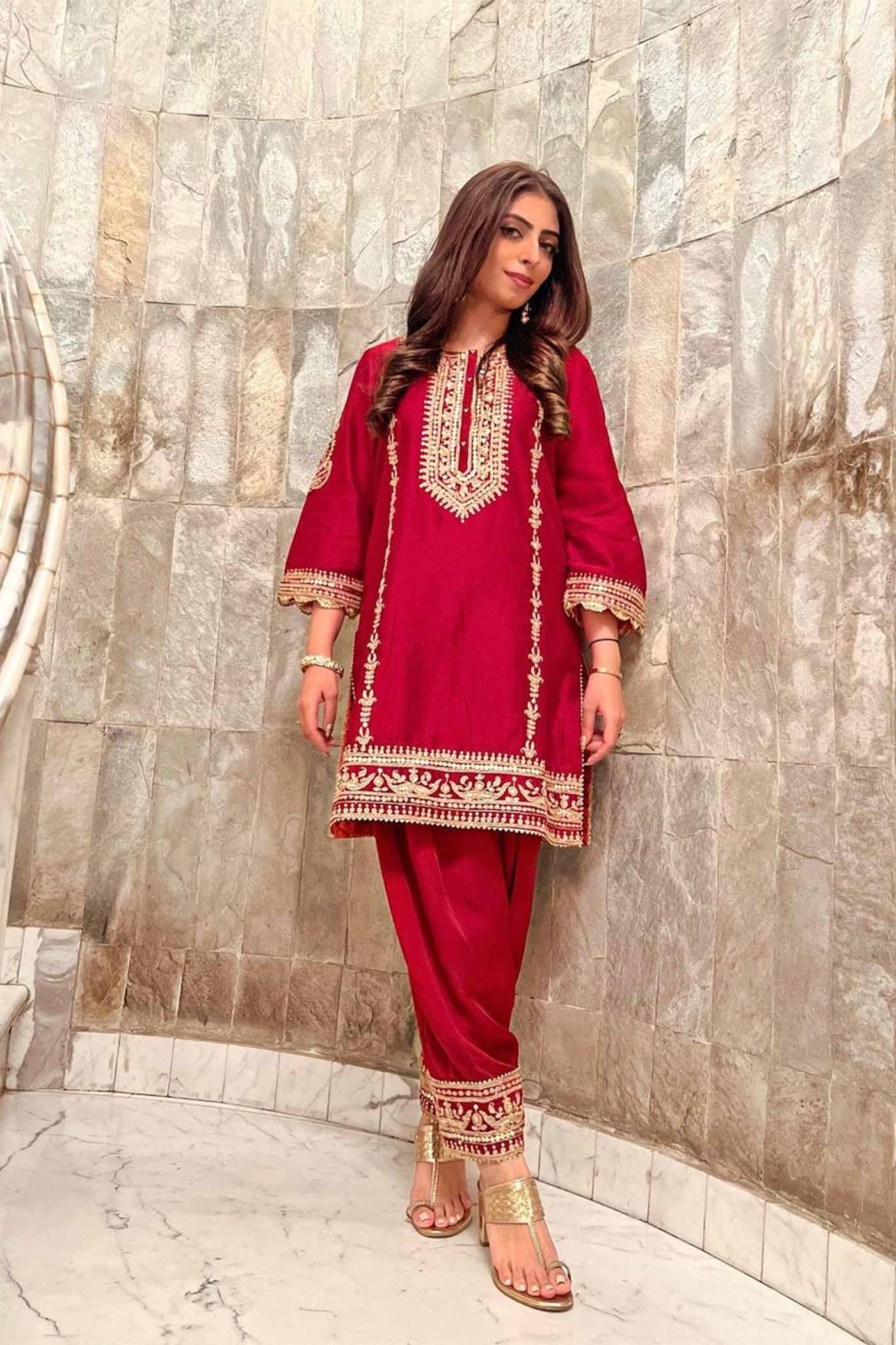 Gouri Grover In MEHAK - DEEP RED SHORT KURTA WITH SALWAR AND DUPATTA