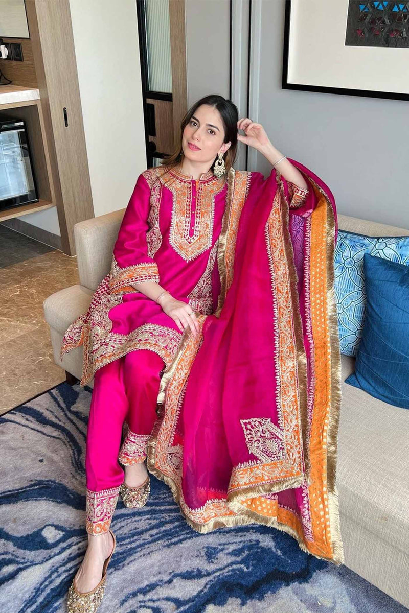 Jannat Khan In NAAYAAB - Rani Hotpink SHORT KURTA WITH SALWAR AND DUPATTA