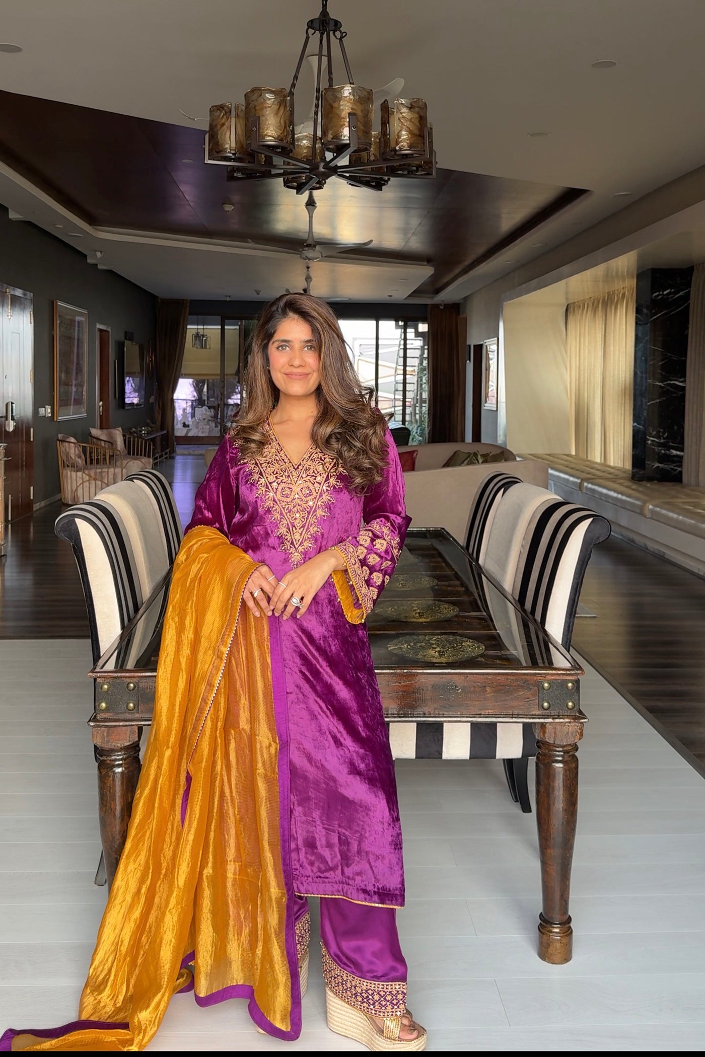 Mehel Kejriwal In Aynaz - Silk Velvet Deep Purple Kurta with Salwar