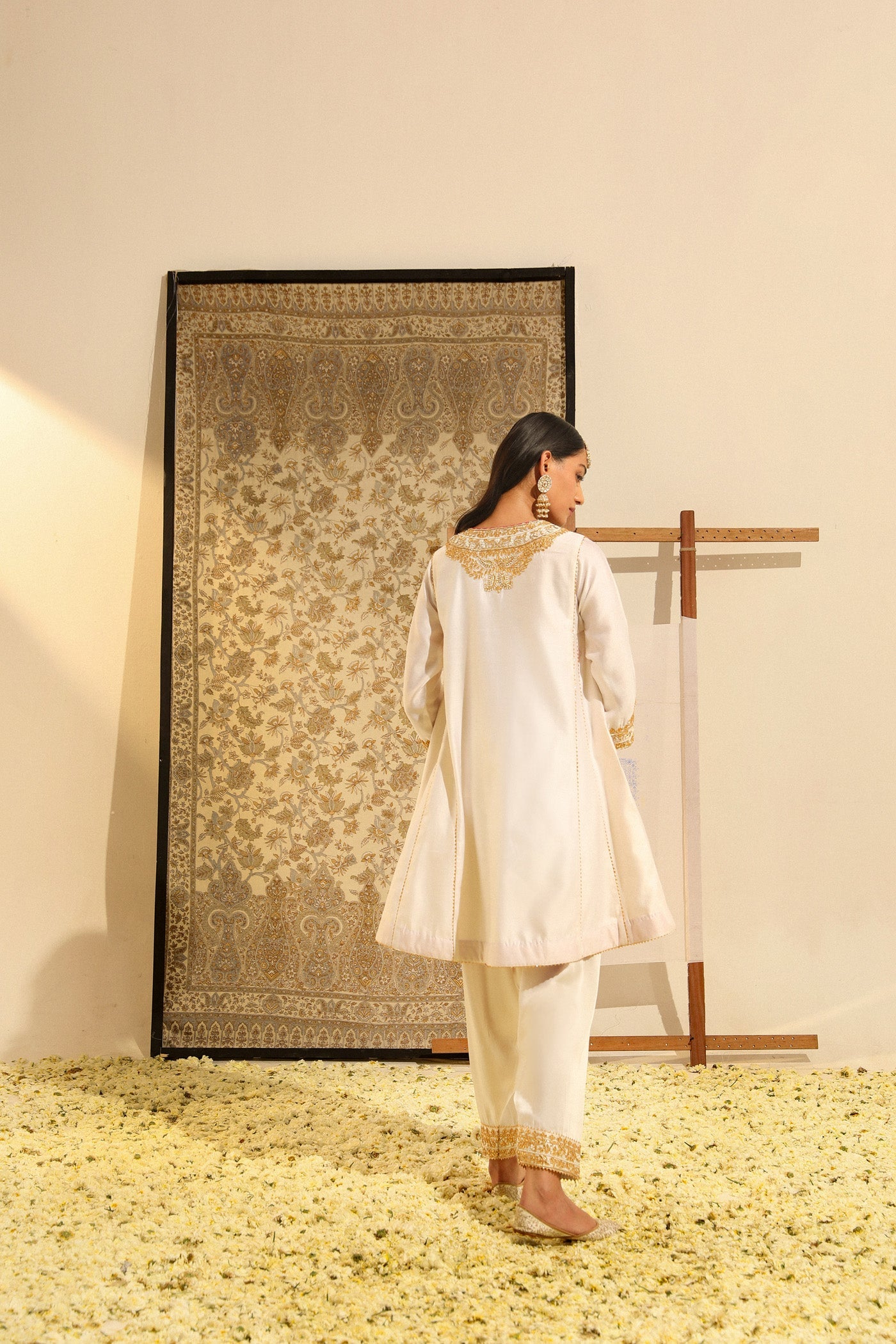 Fayaaz - Daisy Ivory Hand Embroidered Short Choga with Salwar (Lxrts)