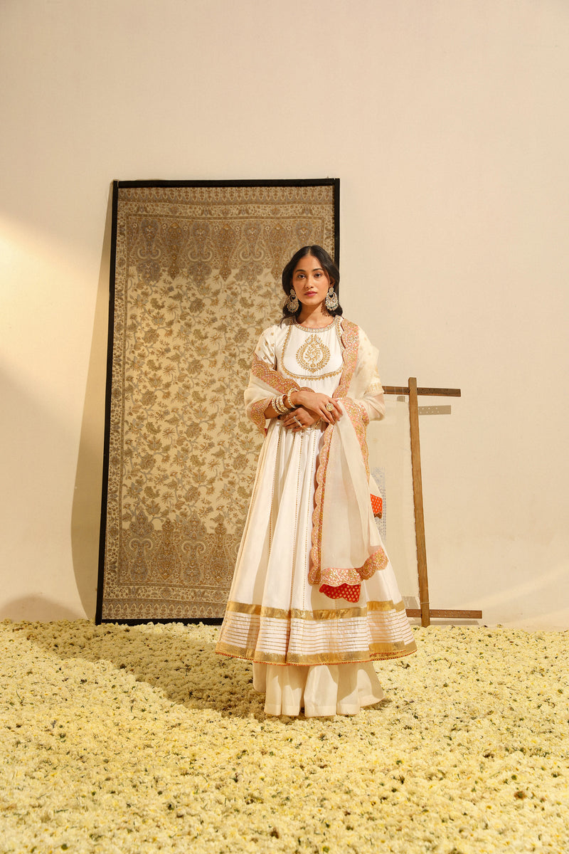 Irshaad - Daisy Ivory Hand Embroidered Anarkali with Skirt and Dupatta