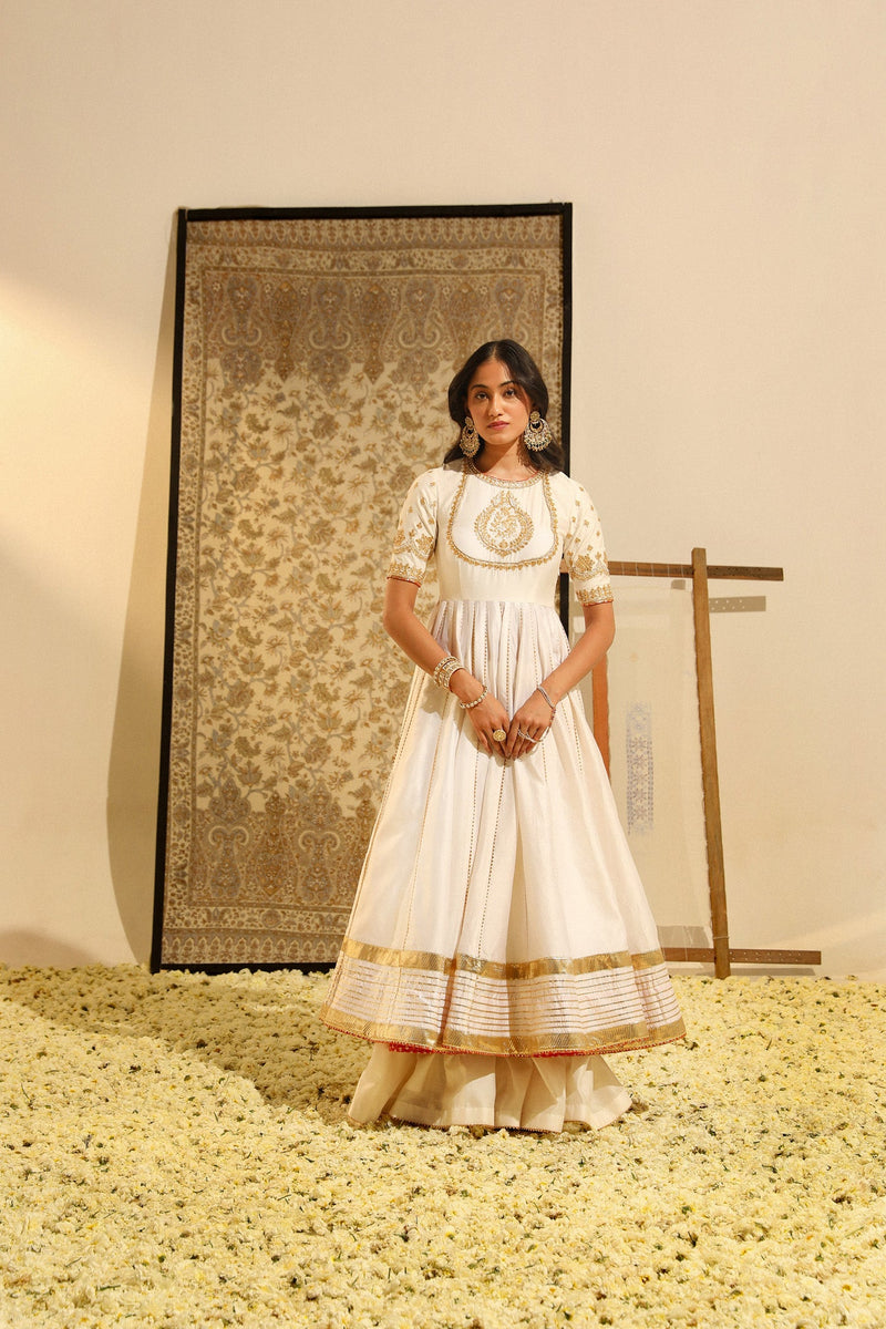 Irshaad - Daisy Ivory Hand Embroidered Anarkali with Skirt and Dupatta (Lxrts)