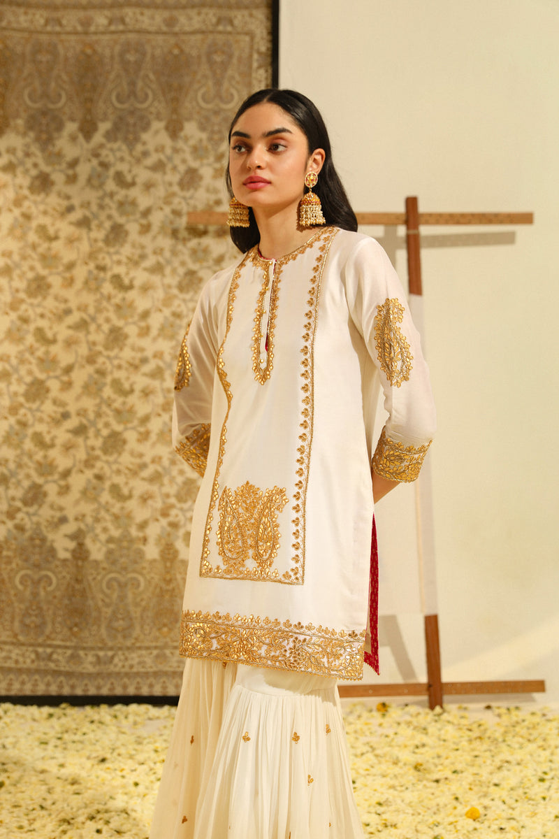 Siraj - Daisy Ivory Hand Embroidered Kurta with Garara and Odhni