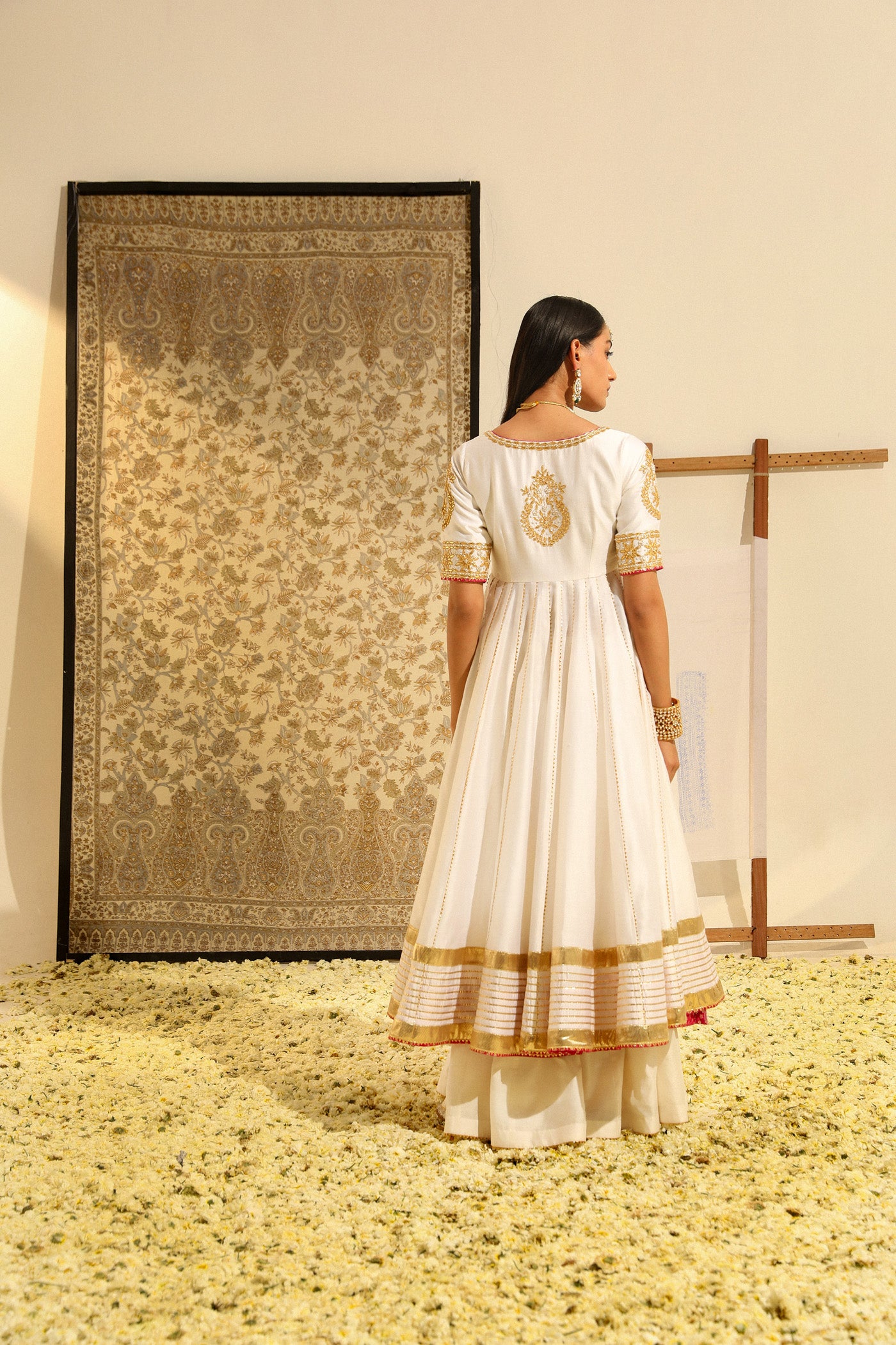 Shaiz - Daisy Ivory Hand Embroidered Anarkali with Skirt and Dupatta