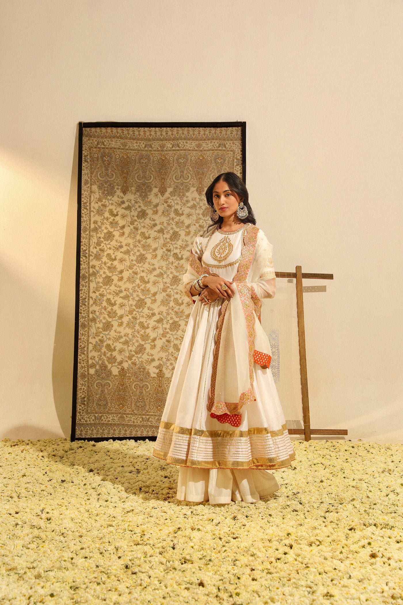 Irshaad - Daisy Ivory Hand Embroidered Anarkali with Skirt and Dupatta