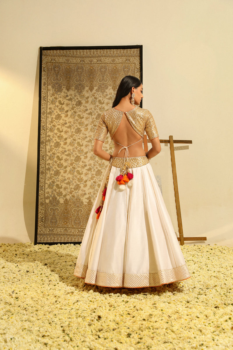 Aarif - Daisy Ivory Hand Embroidered Lehenga set with Odhni