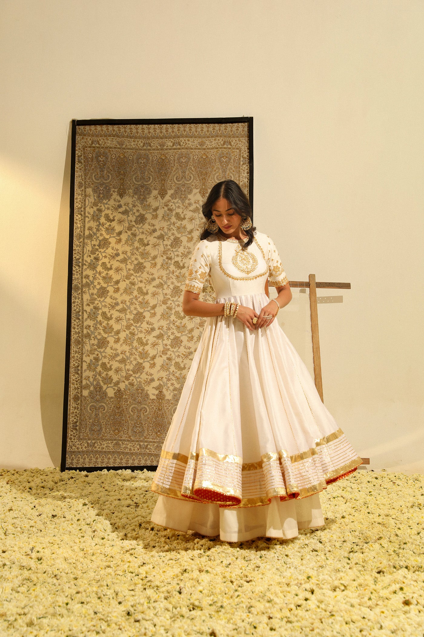 Irshaad - Daisy Ivory Hand Embroidered Anarkali with Skirt and Dupatta