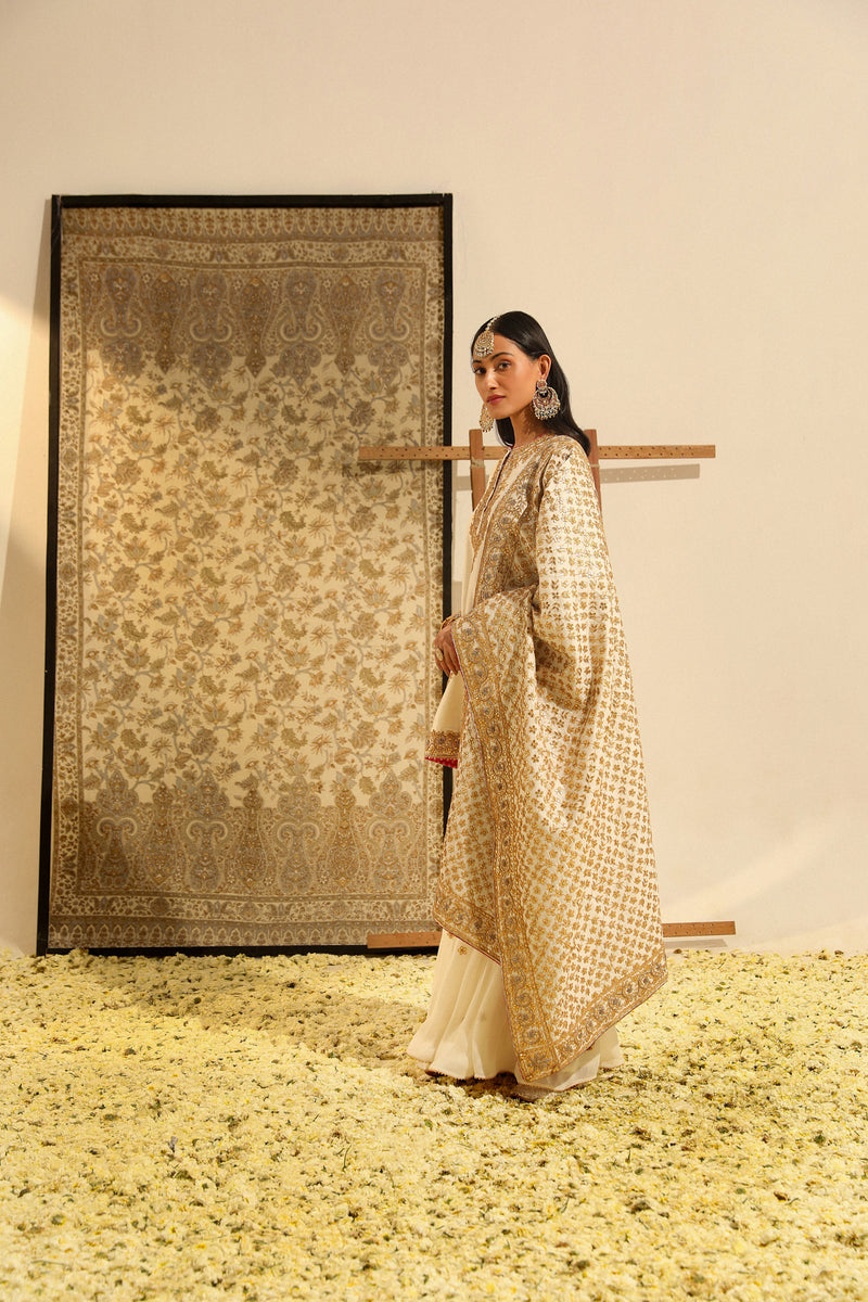 Shamshul - Daisy Ivory Hand Embroidered Kurta with Garara and Odhni