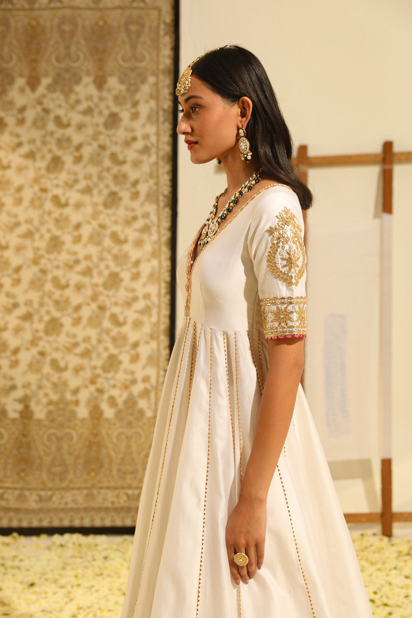 Shaiz - Daisy Ivory Hand Embroidered Anarkali with Skirt and Dupatta