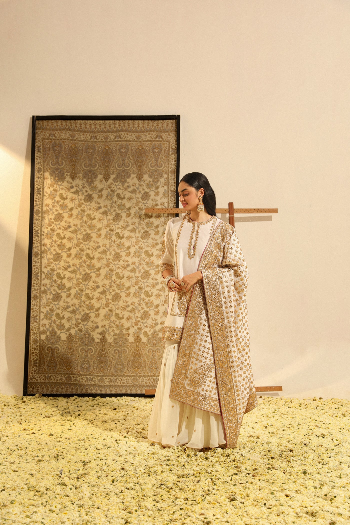 Siraj - Daisy Ivory Hand Embroidered Kurta with Garara and Odhni