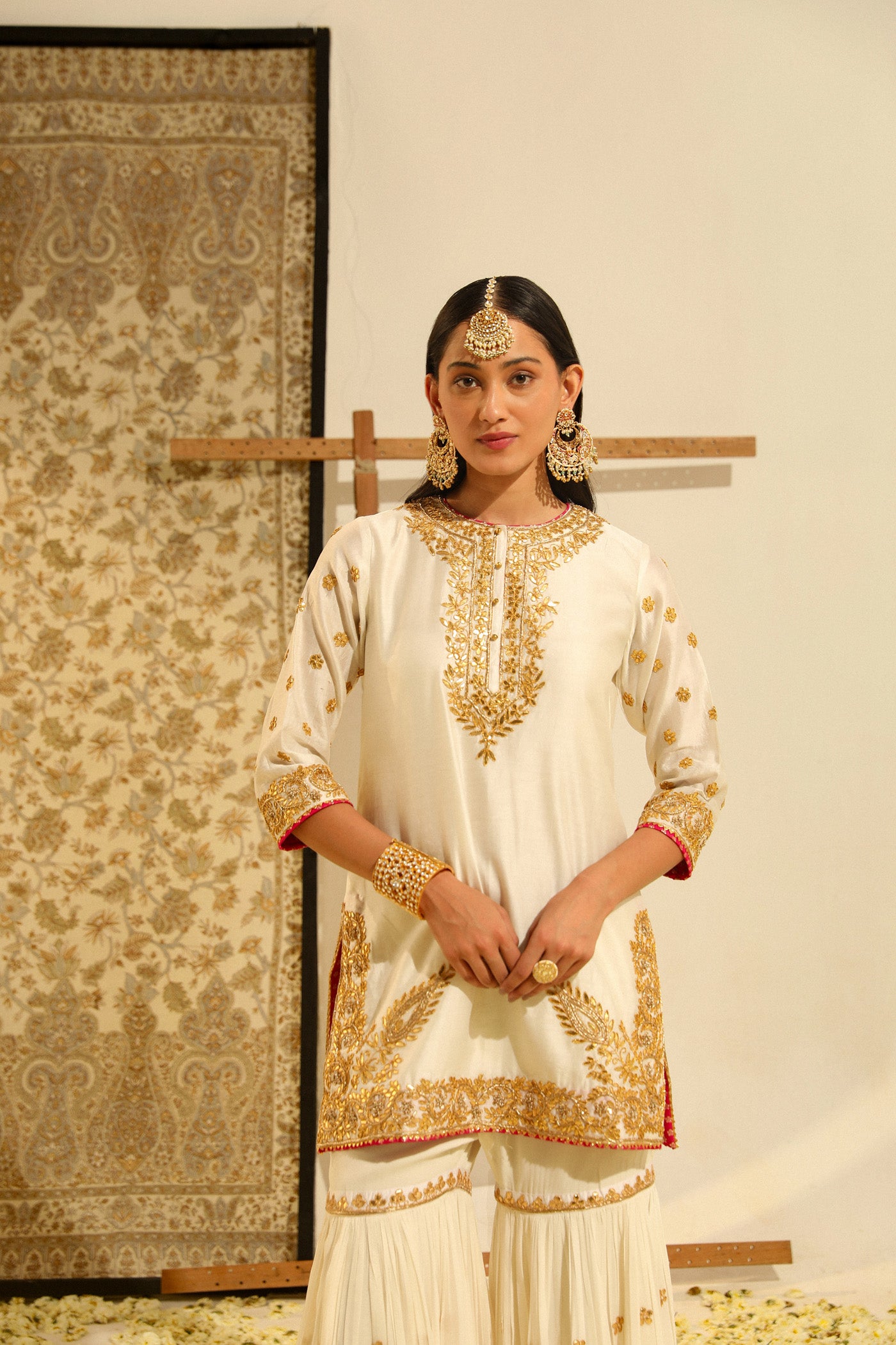 Shamshul - Daisy Ivory Hand Embroidered Kurta with Garara and Odhni