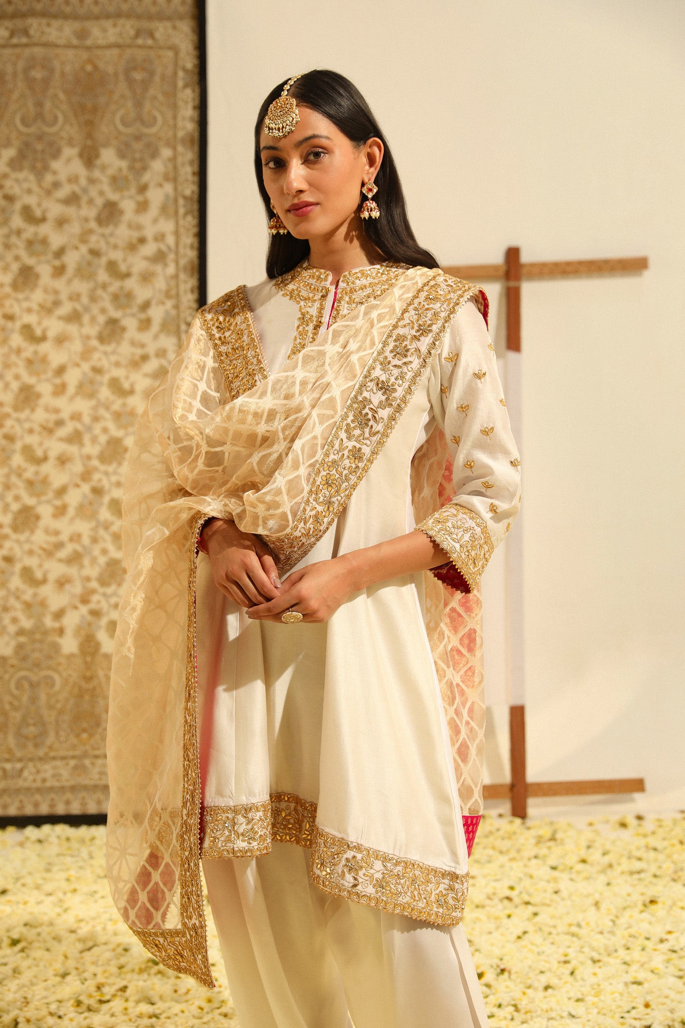 Intezaar - Daisy Ivory Hand Embroidered Short A-line kurta with Salwar and dupatta