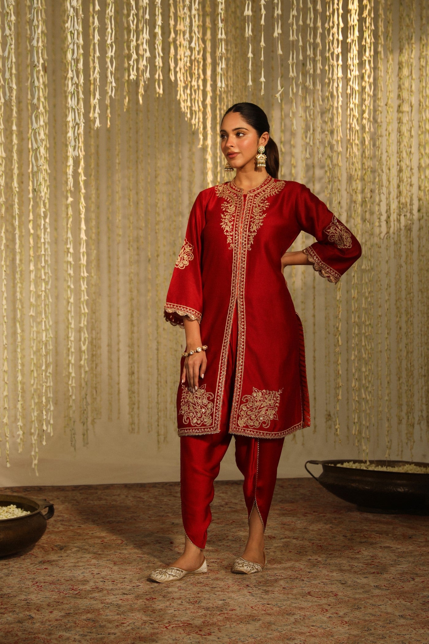 Gulbano - Deep Red Short Kurta with Dhoti