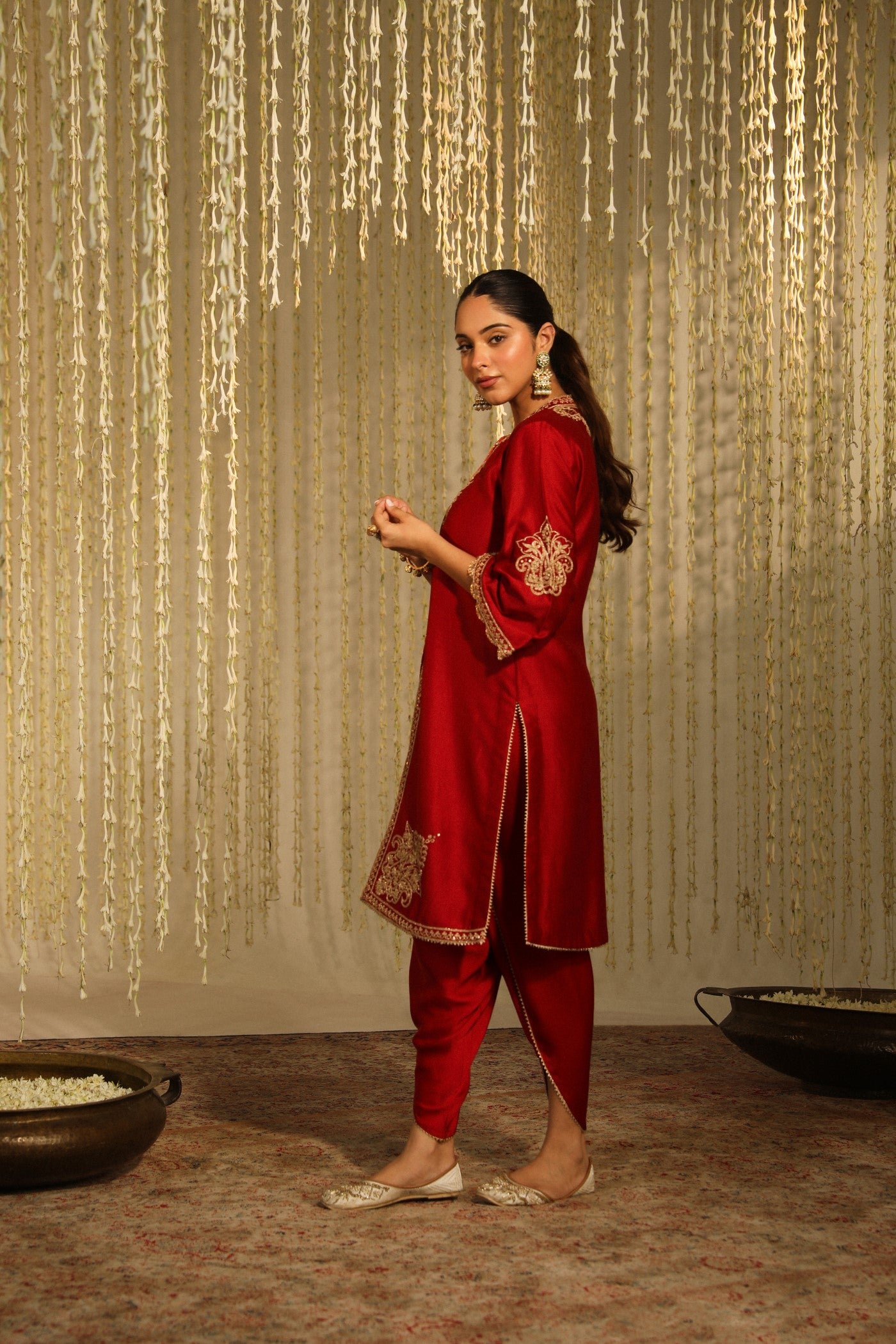 Gulbano - Deep Red Short Kurta with Dhoti