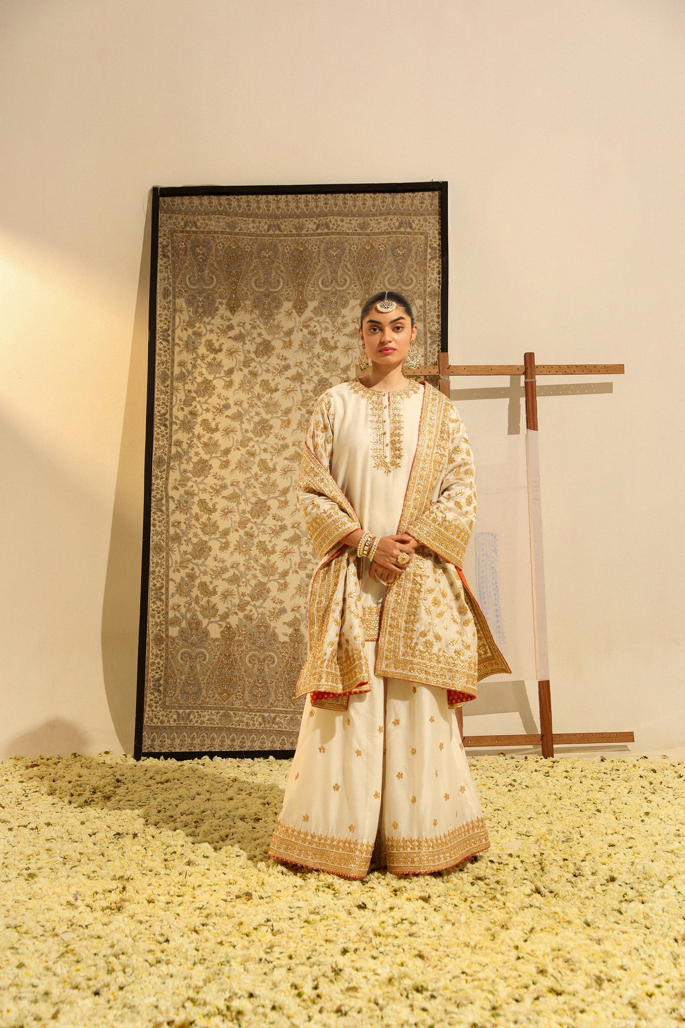 Suleman - Daisy Ivory Hand Embroidered Kurta with Sharara and Odhni