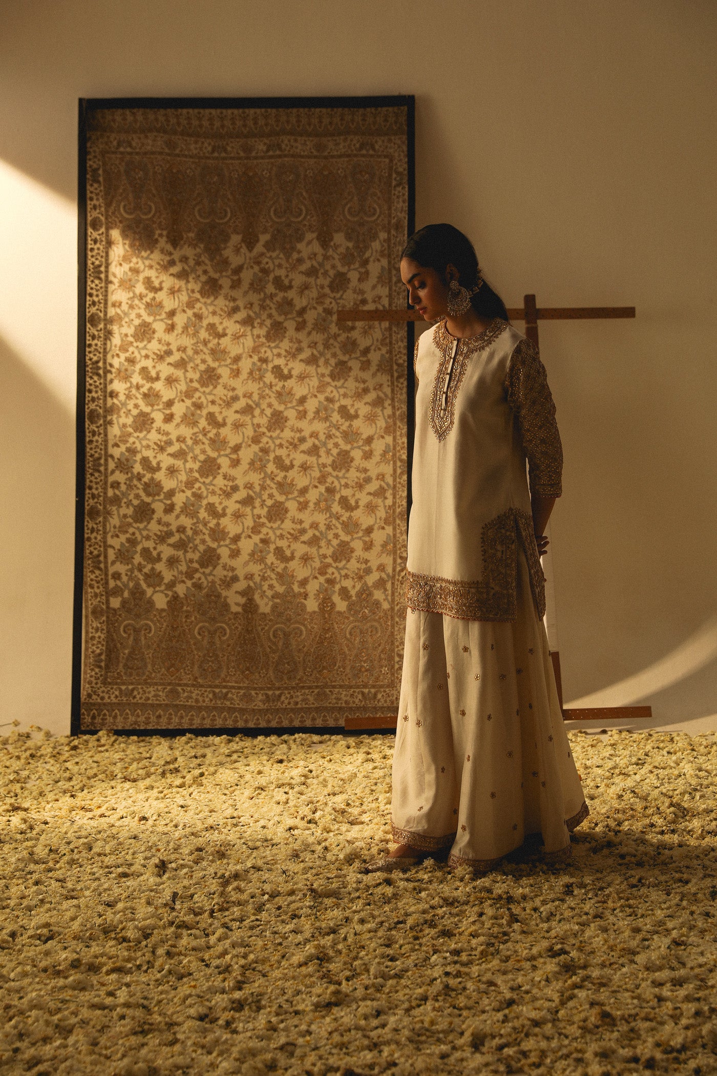 Shadaab - Daisy Ivory Hand Embroidered Kurta with Sharara and Odhni