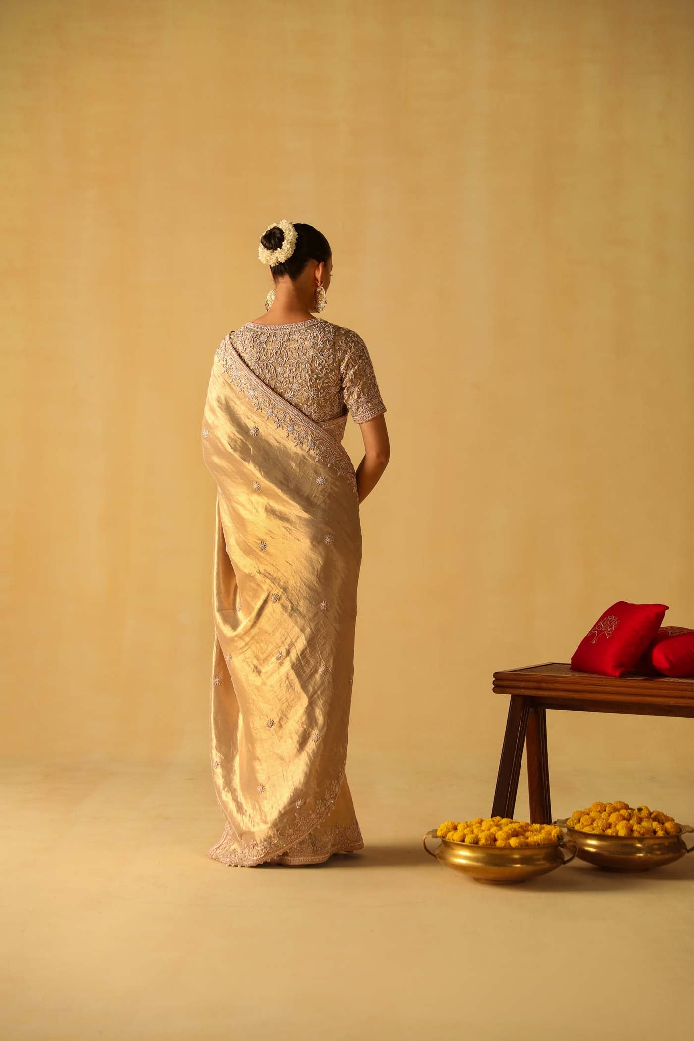 Saraa - Gold Brocade Saree Set