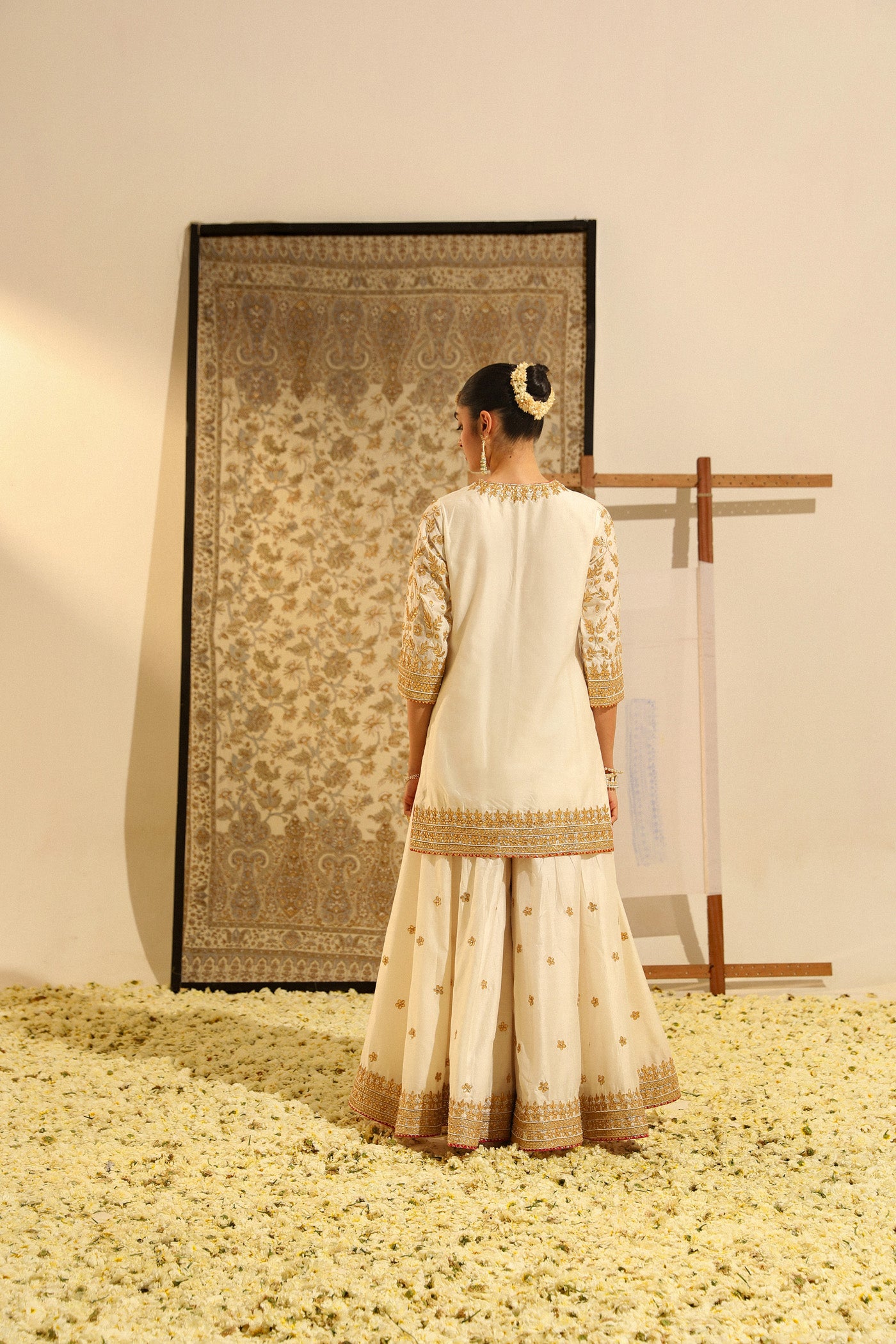 Suleman - Daisy Ivory Hand Embroidered Kurta with Sharara and Odhni