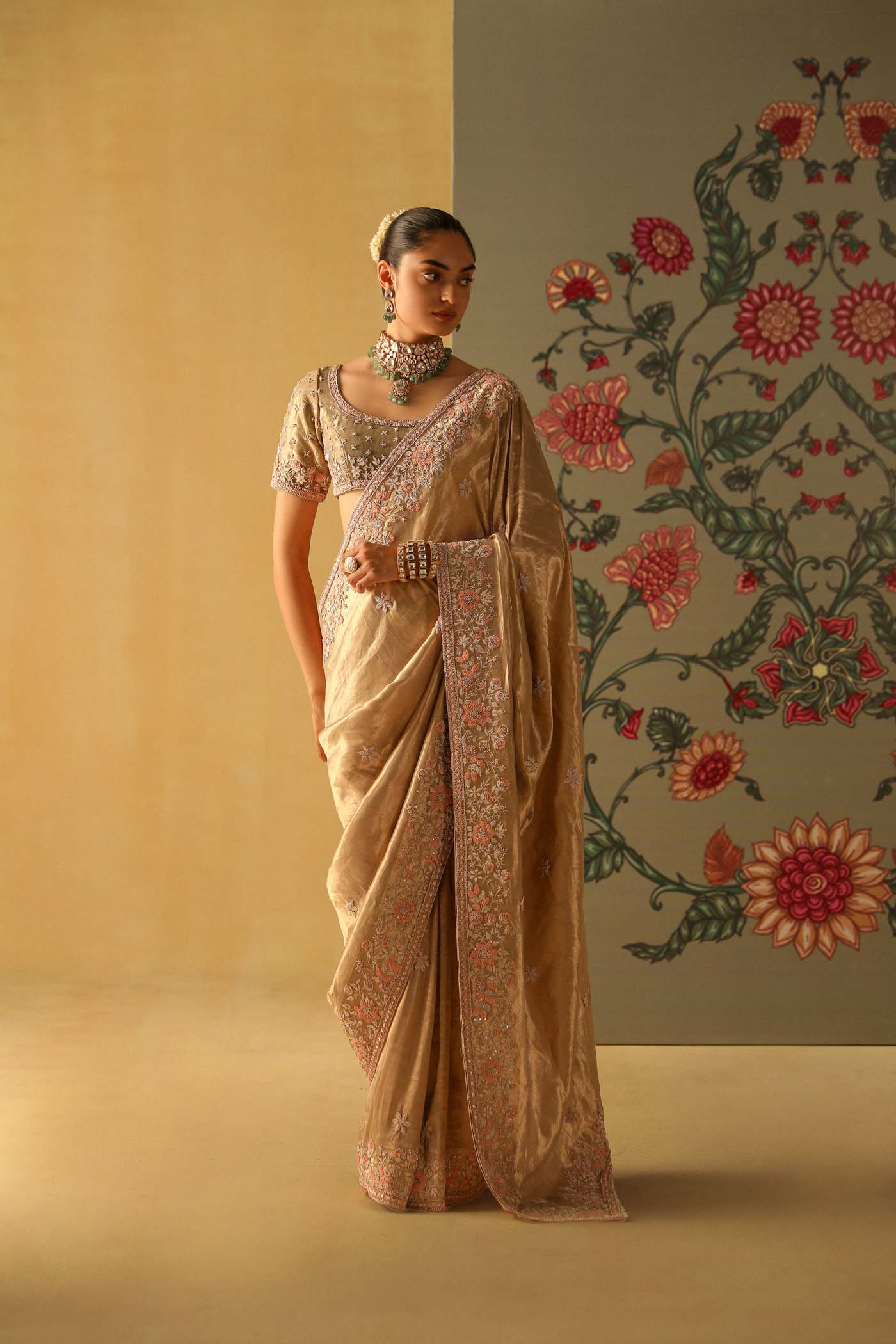 Zeenat - Gold Tissue Saree Set