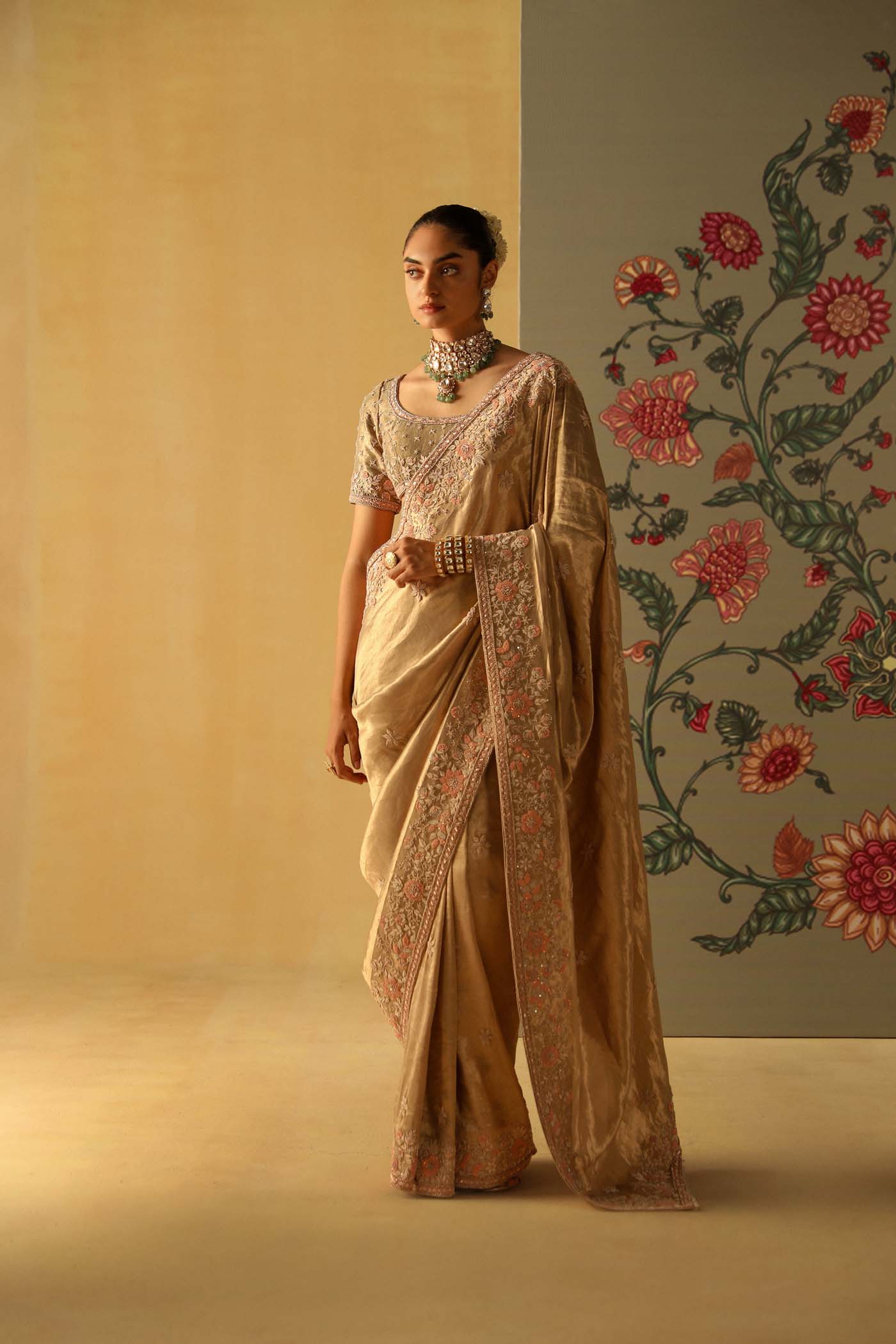 Zeenat - Gold Tissue Saree Set