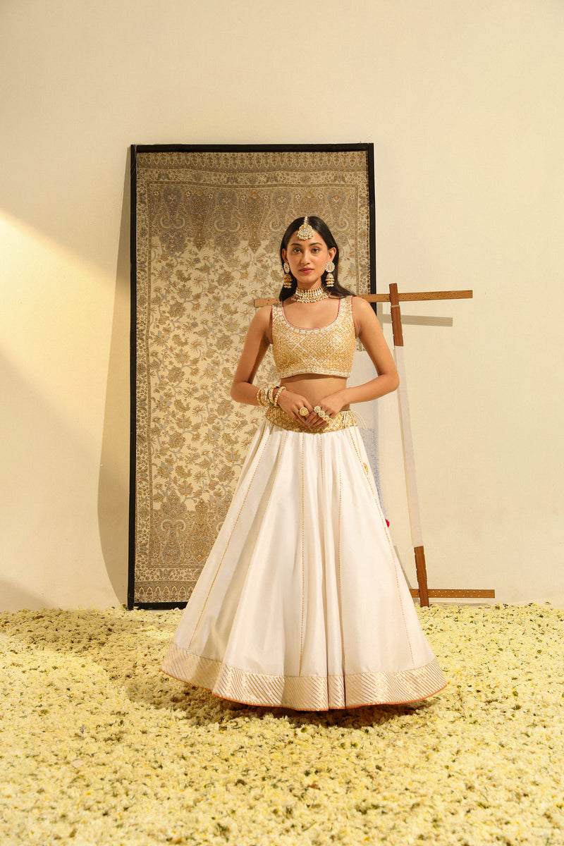 Aayan - Daisy Ivory Hand Embroidered Lehenga set with Odhni