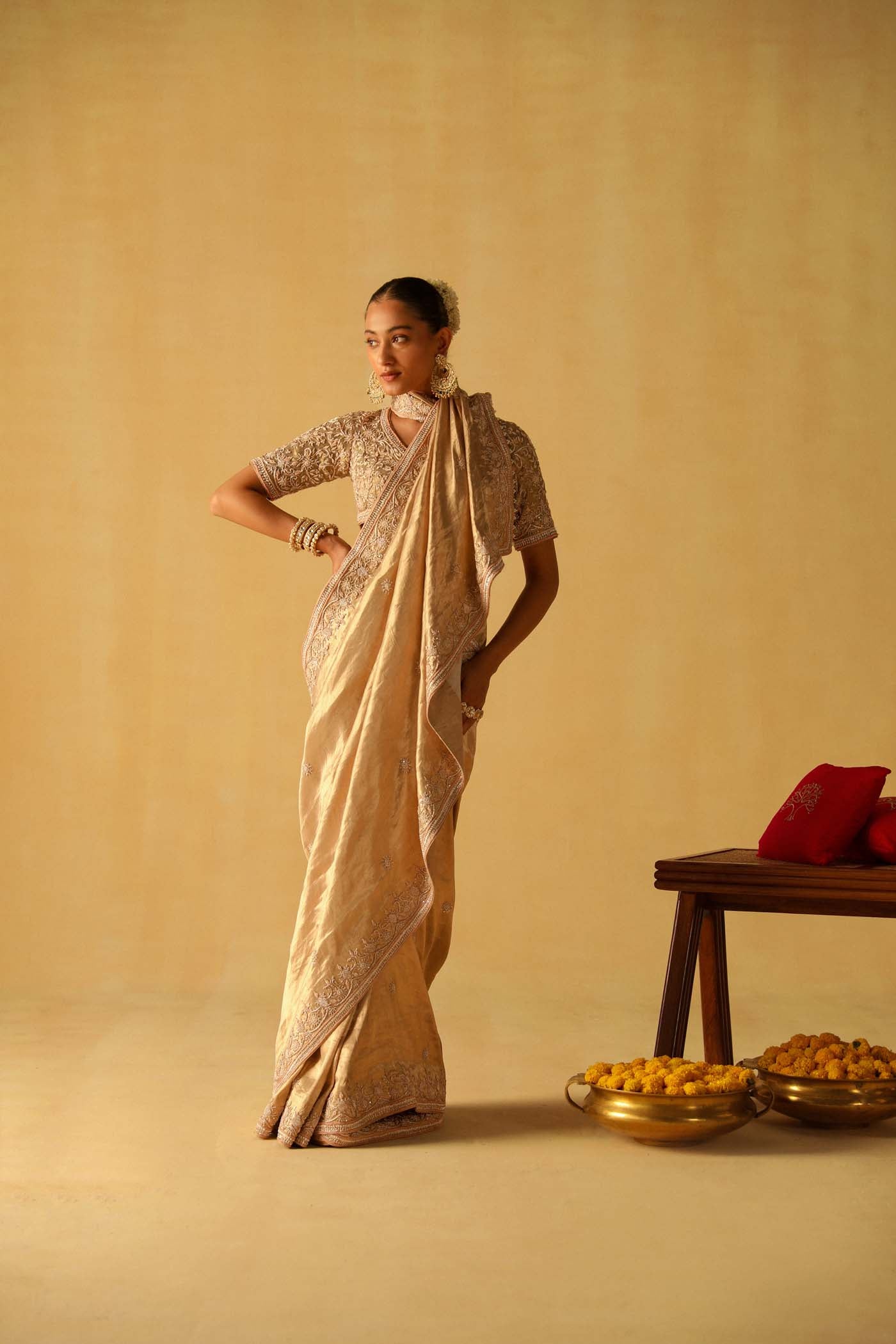 Saraa - Gold Brocade Saree Set