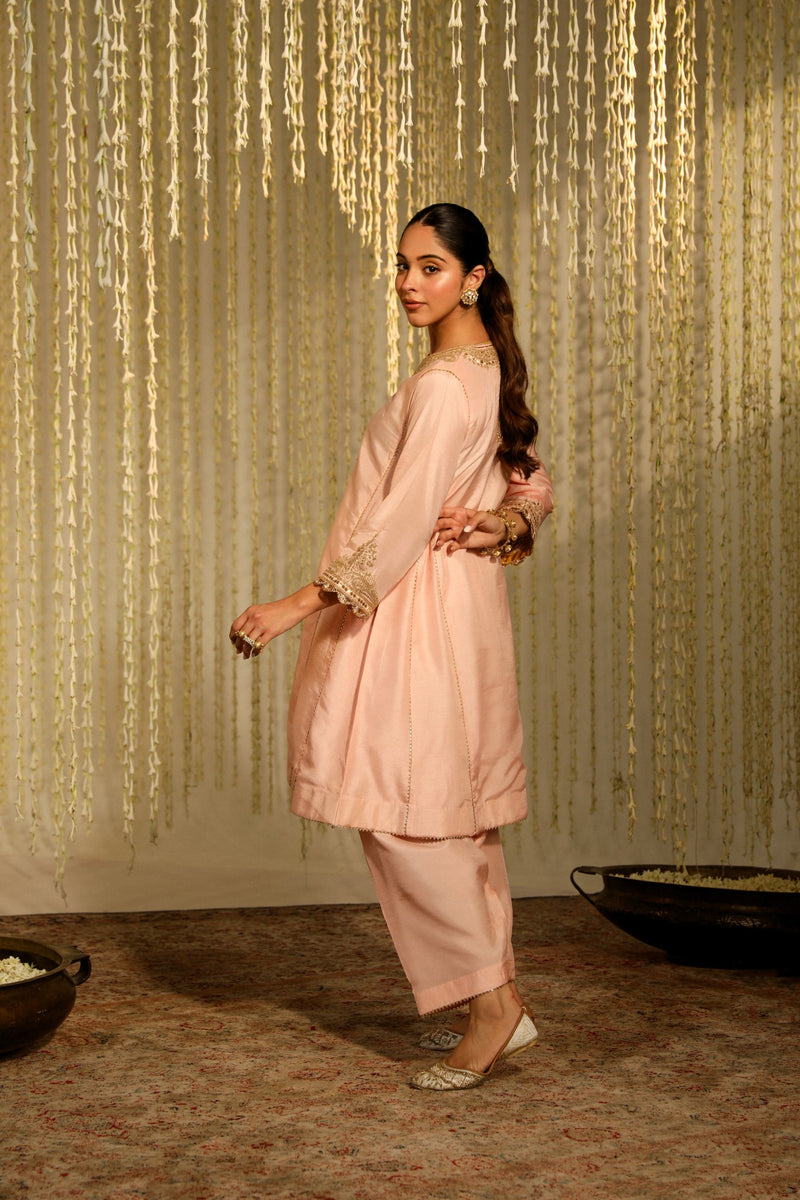 MEHNAAZ - ROSEPINK KALIDAAR SHORT KURTA WITH SALWAR