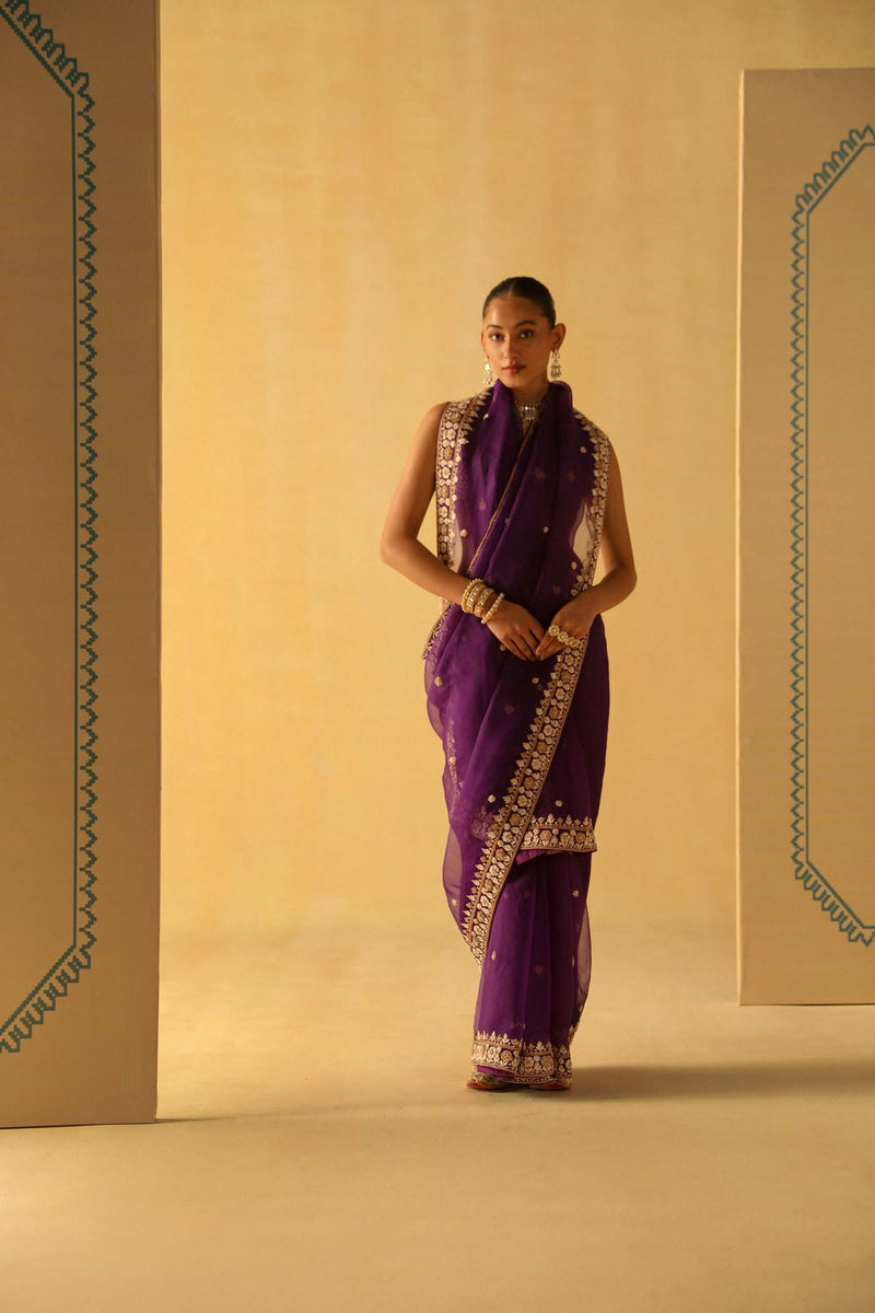 Hannah - Deep Purple Saree Set