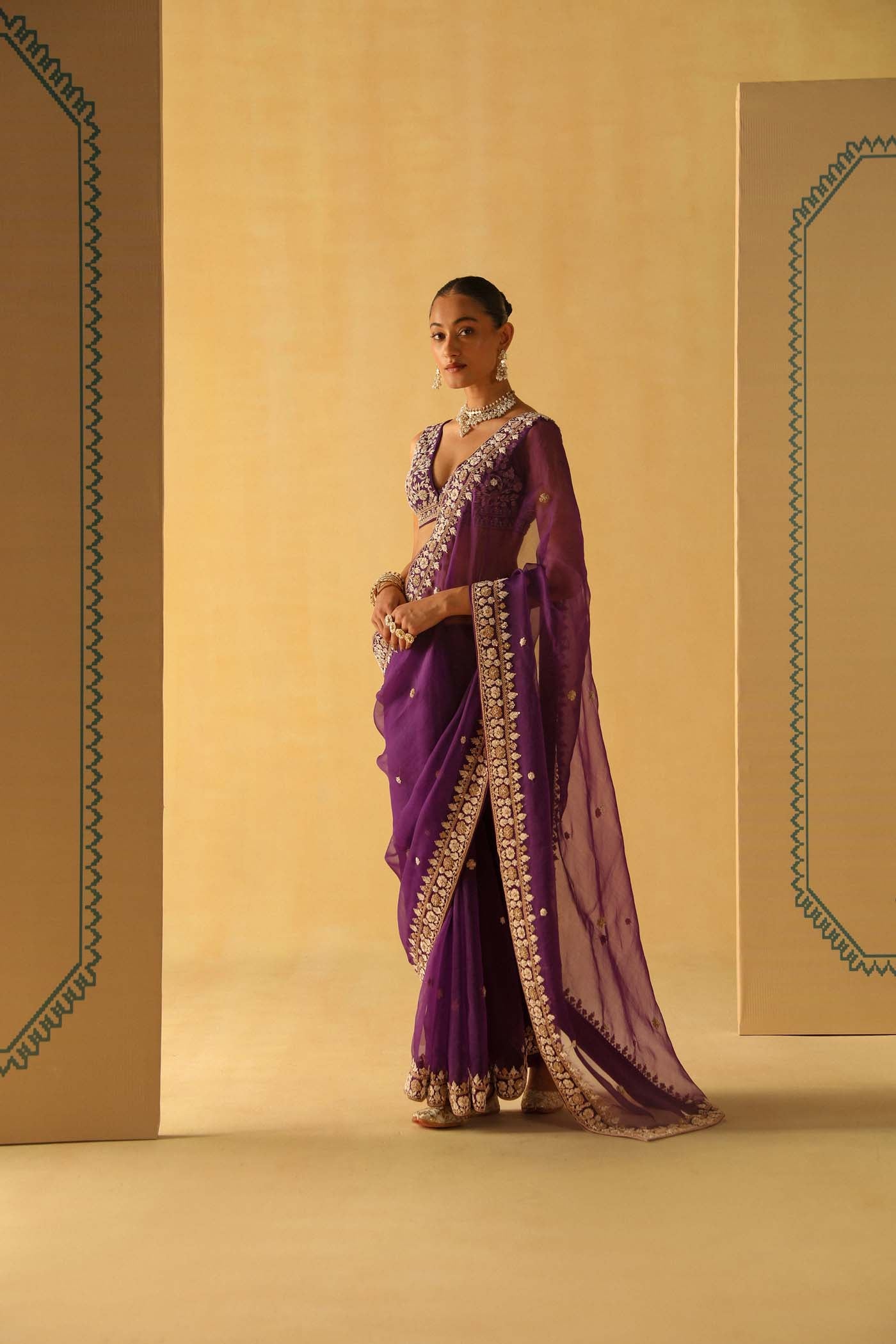 Hannah - Deep Purple Saree Set