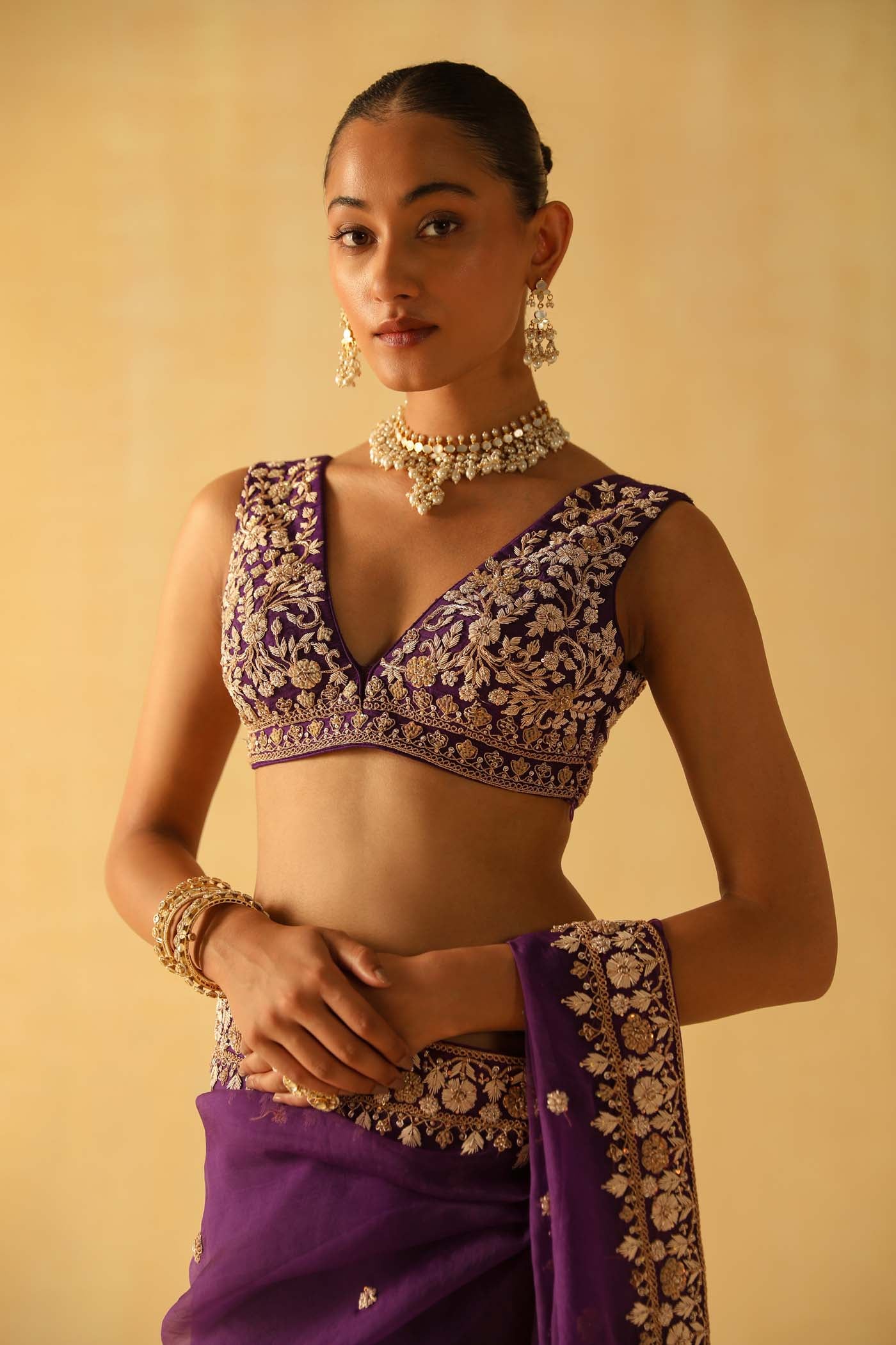 Hannah - Deep Purple Saree Set