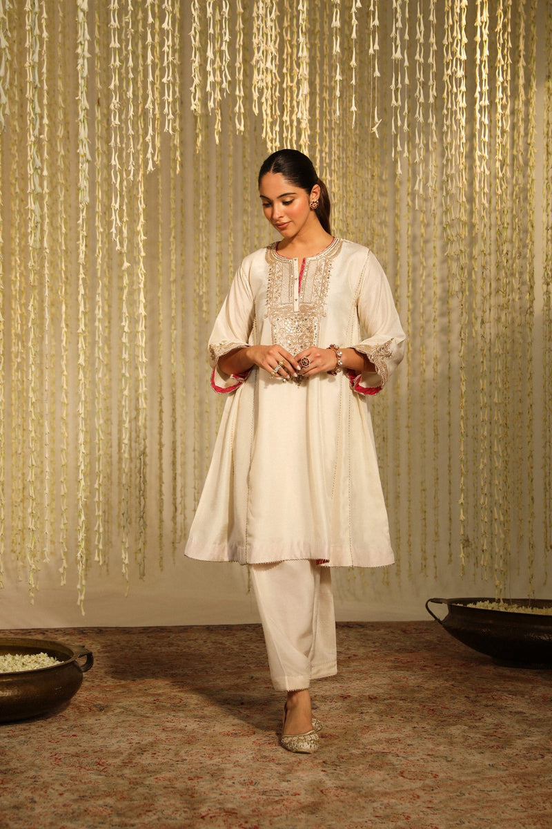 MEHER - DAISY IVORY SHORT CHOGA WITH SALWAR (LXRTS)