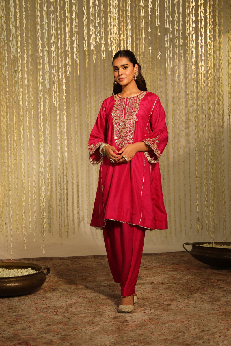 MEHER - Rani Hotpink SHORT CHOGA WITH SALWAR