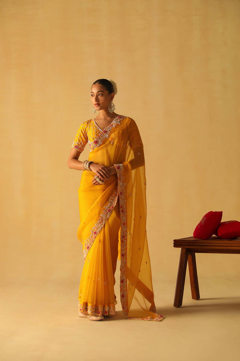 Afsa - Heirloom Mustard Saree Set