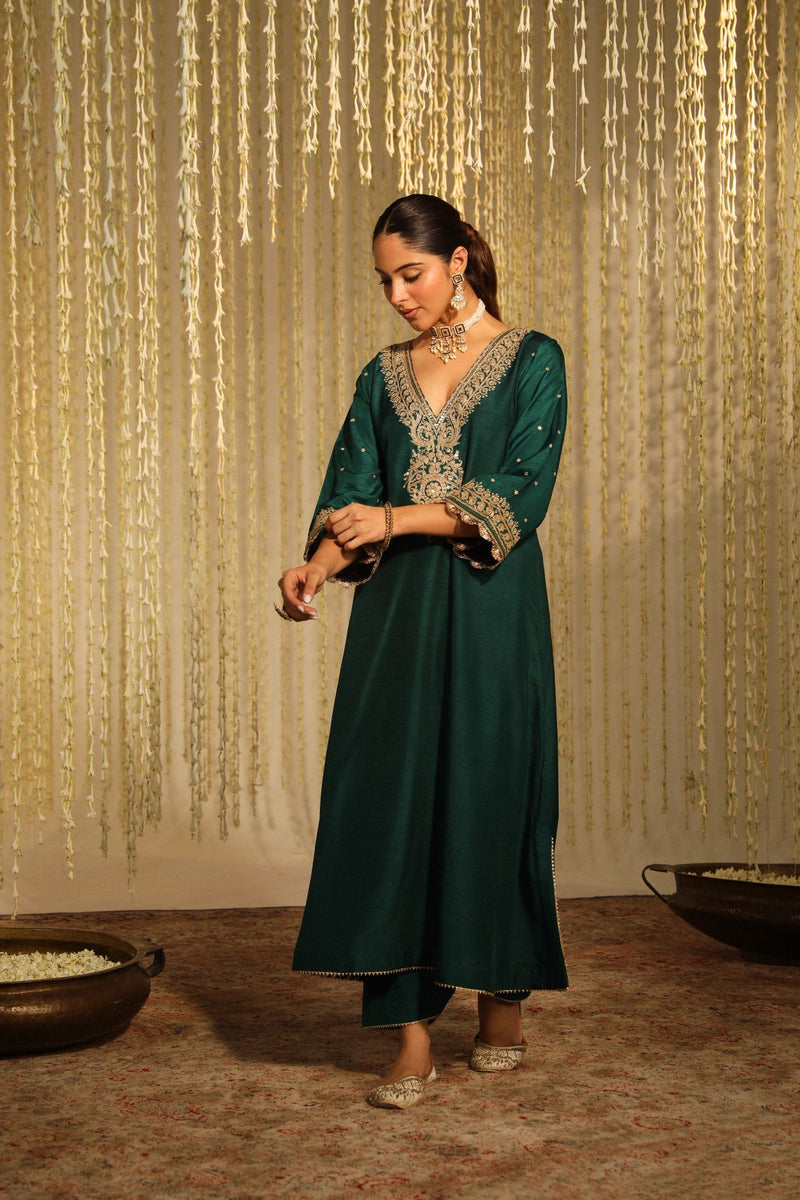 MYSHA - EMERALD GREEN  LONG CHOGA WITH SALWAR (LXRTS)