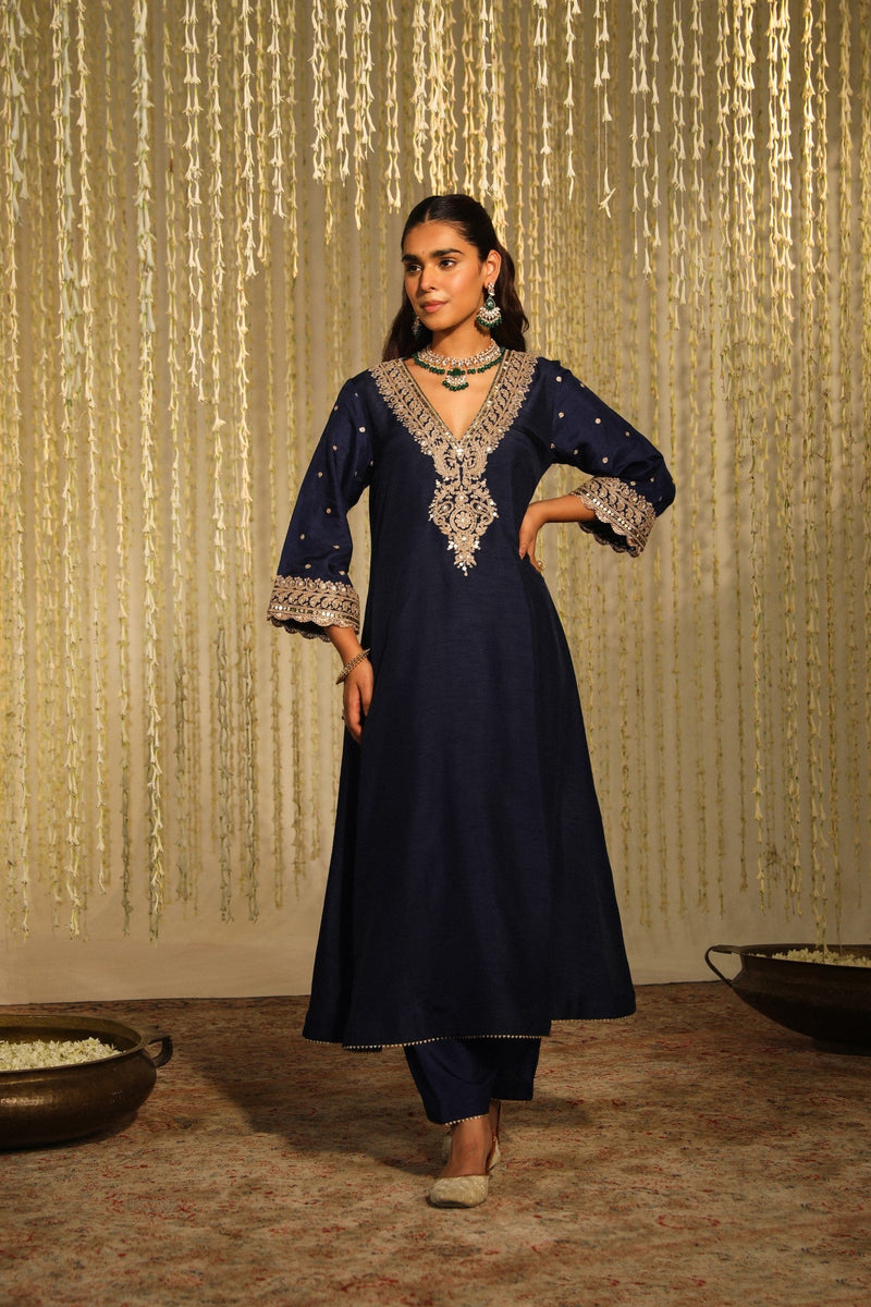MYSHA - DEEP BLUE LONG CHOGA WITH SALWAR (LXRTS)