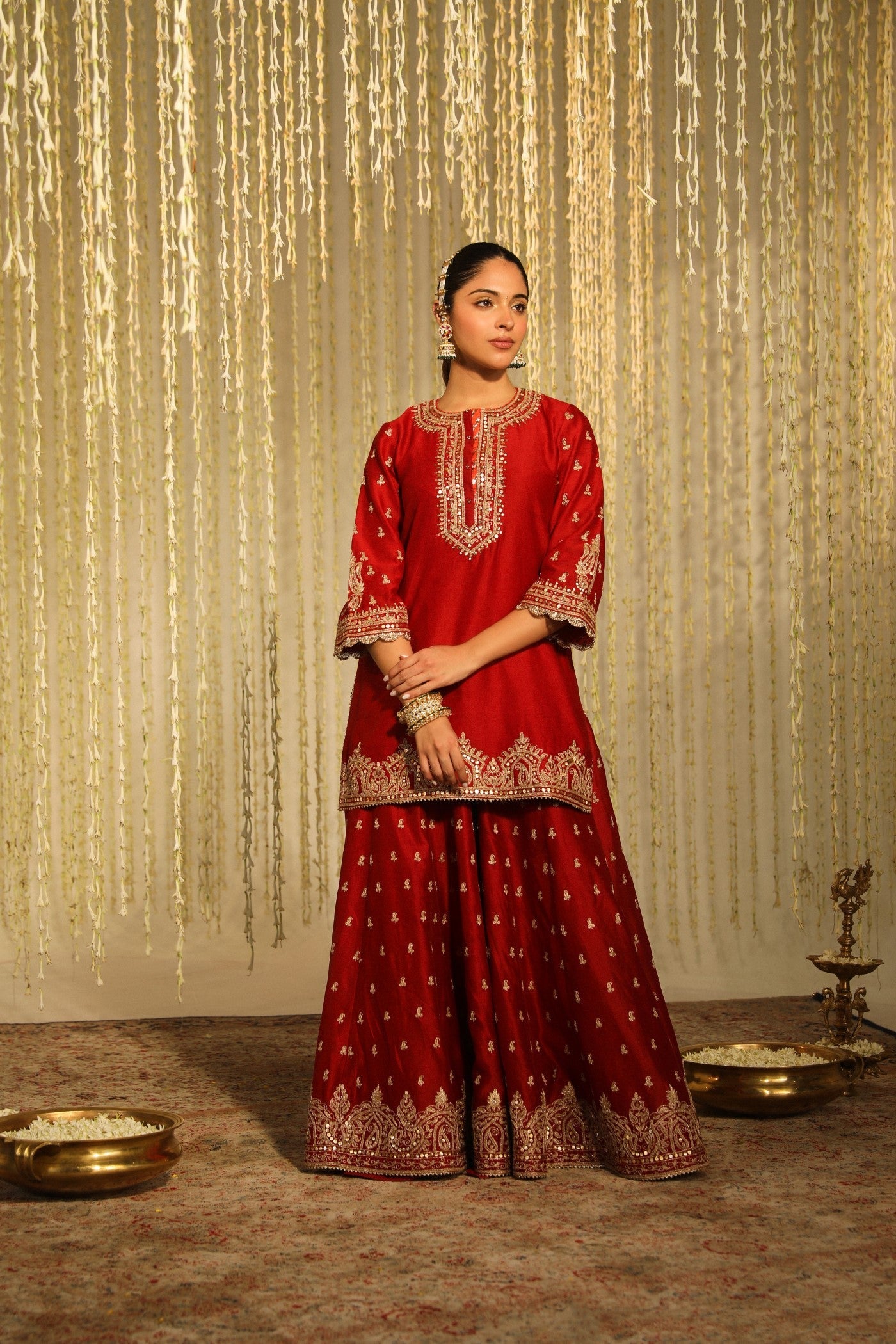 MISHIKA - DEEP RED KURTA WITH SHARARA AND DUPATTA (LXRTS)