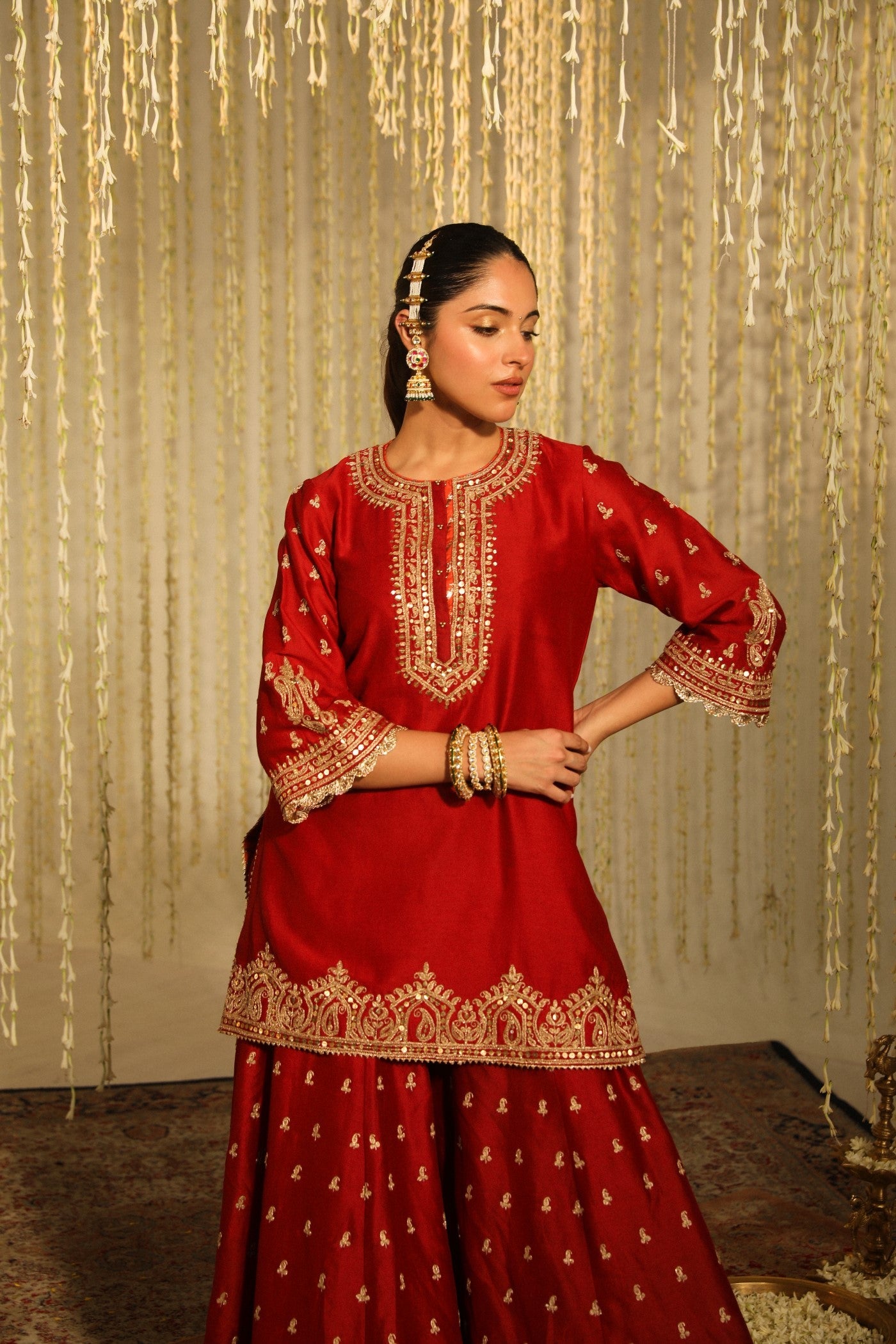 MISHIKA - DEEP RED KURTA WITH SHARARA AND DUPATTA (LXRTS)