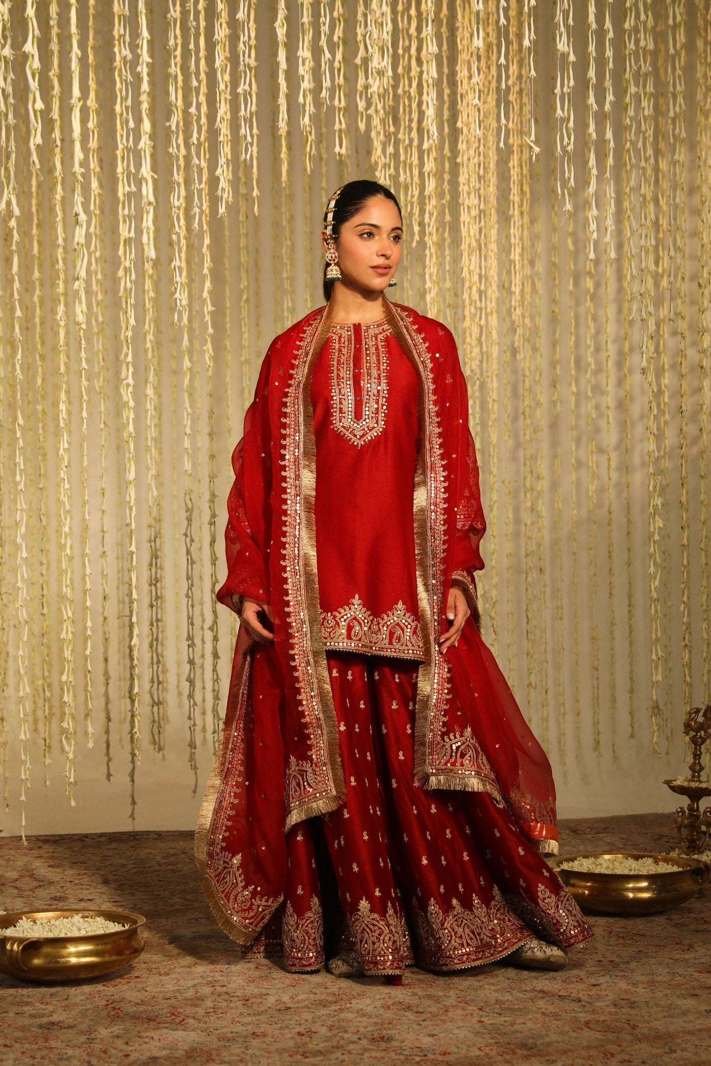 MISHIKA - DEEP RED KURTA WITH SHARARA AND DUPATTA (LXRTS)