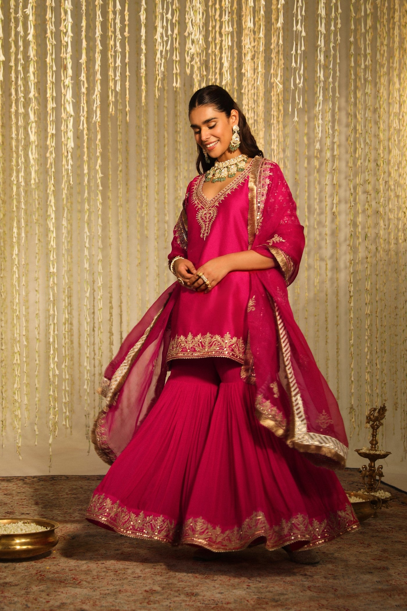 AAIRA - HOTPINK SHORT KURTA WITH GARARA AND DUPATTA