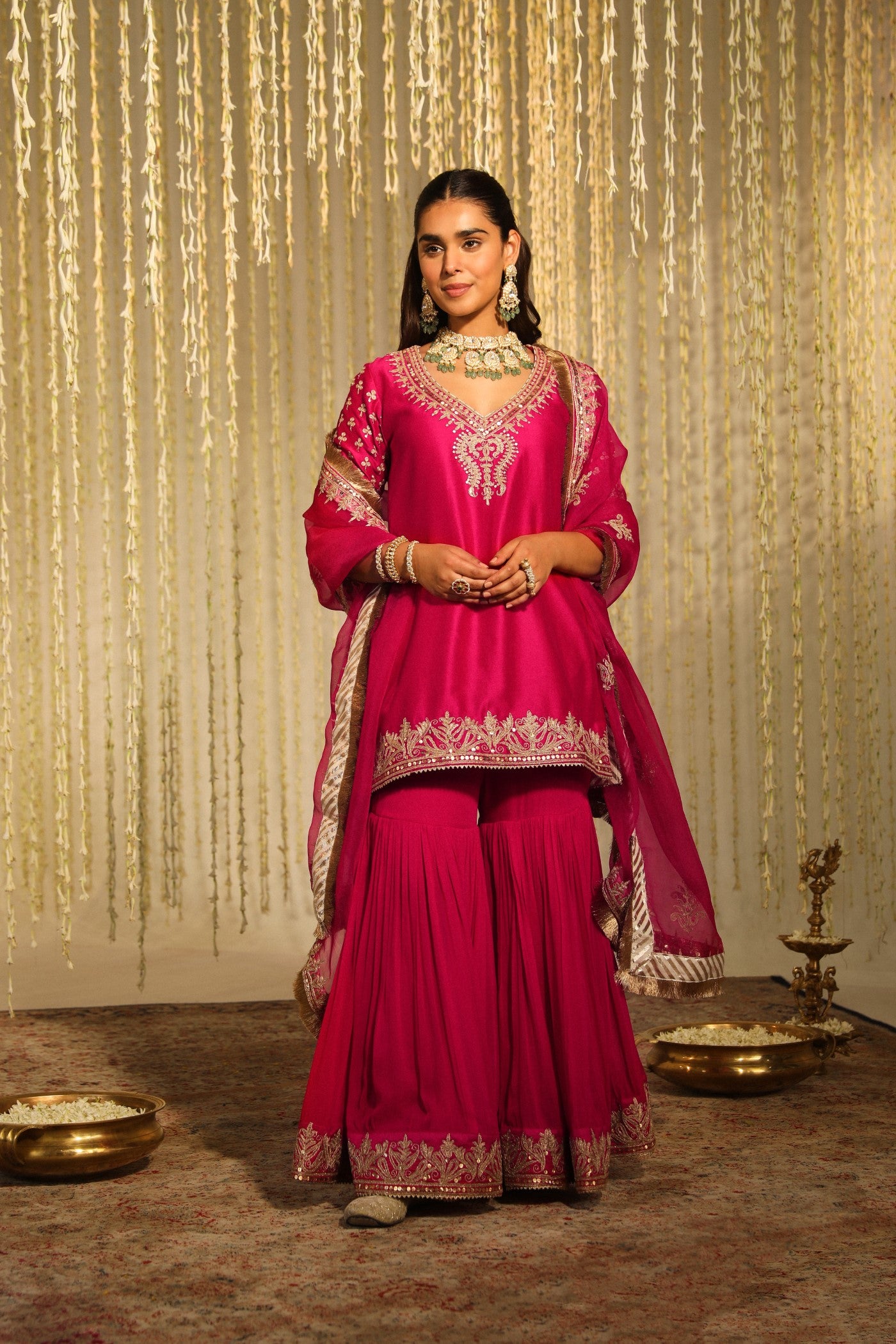 AAIRA - HOTPINK SHORT KURTA WITH GARARA AND DUPATTA