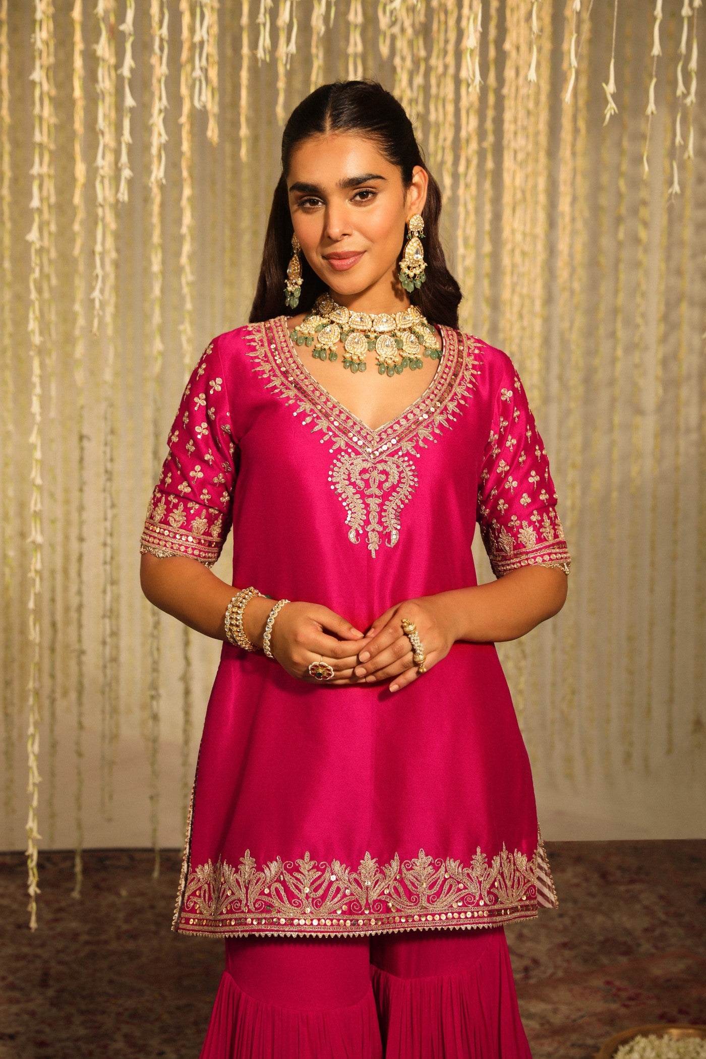 AAIRA - HOTPINK SHORT KURTA WITH GARARA AND DUPATTA