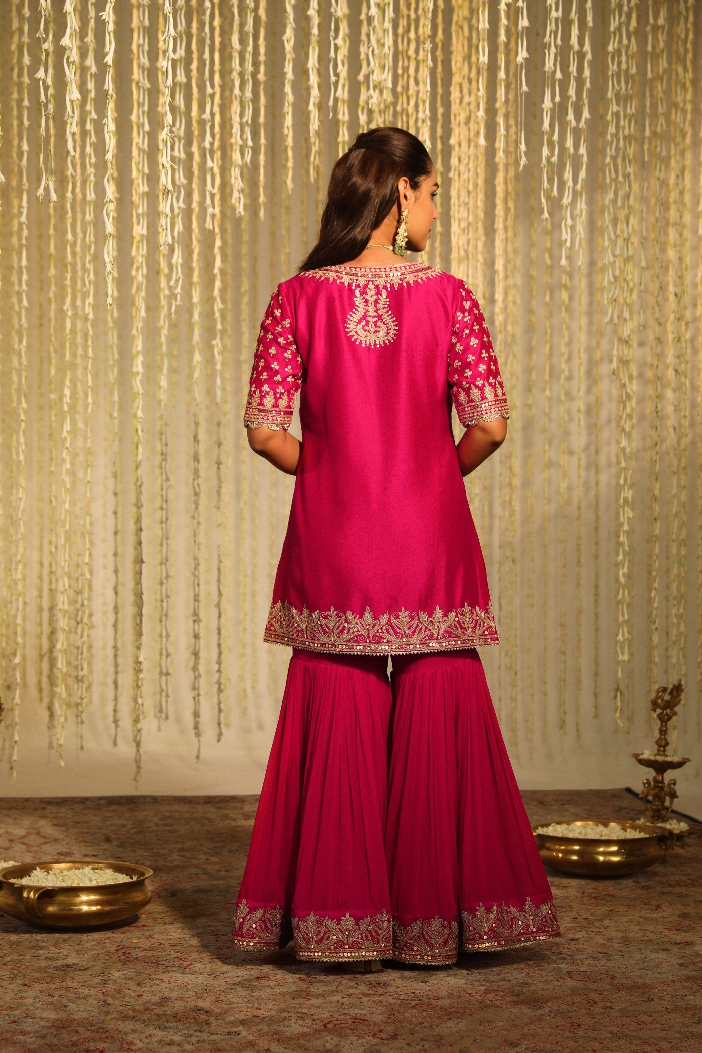 AAIRA - HOTPINK SHORT KURTA WITH GARARA AND DUPATTA