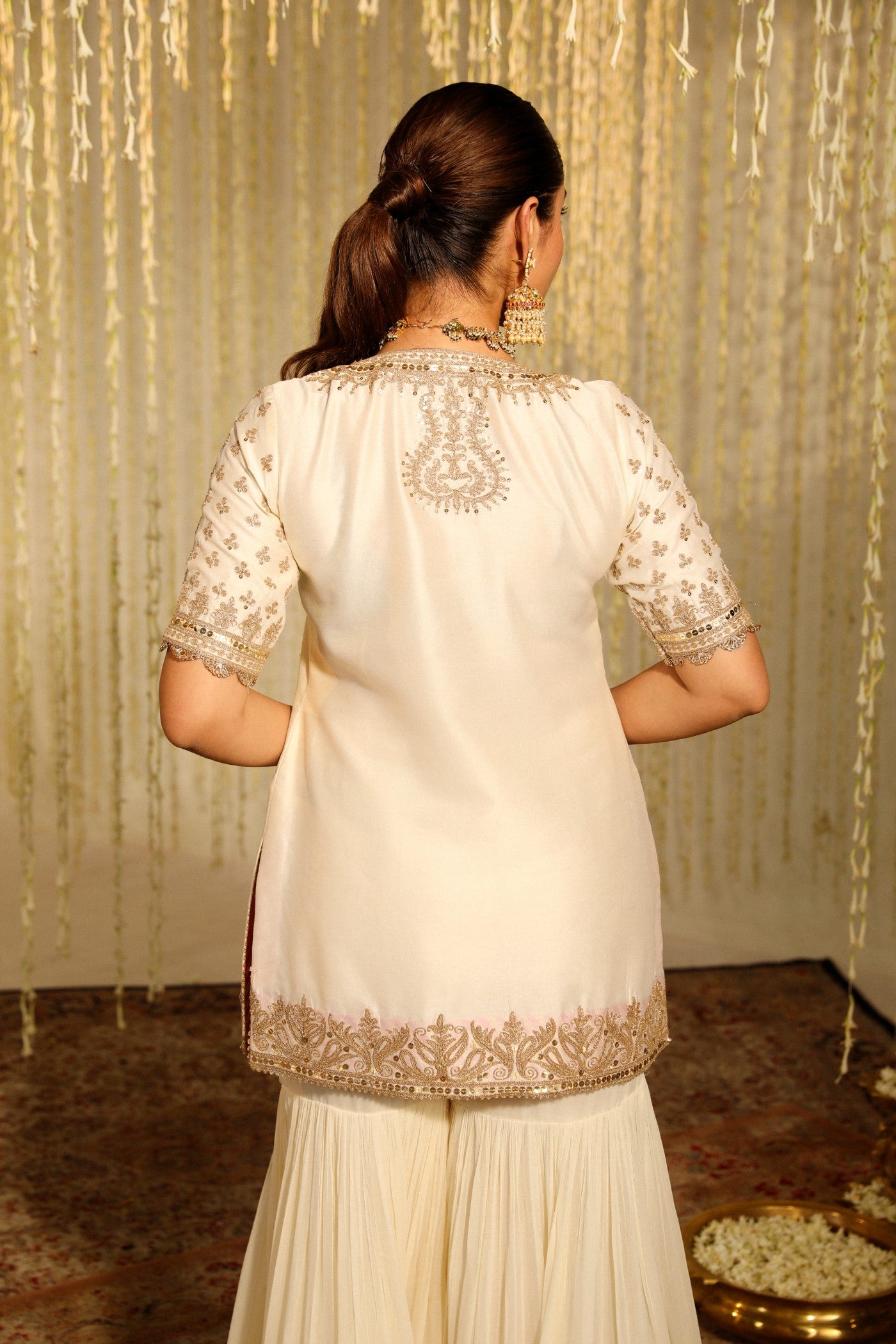 AAIRA - DAISY IVORY SHORT KURTA WITH GARARA AND DUPATTA