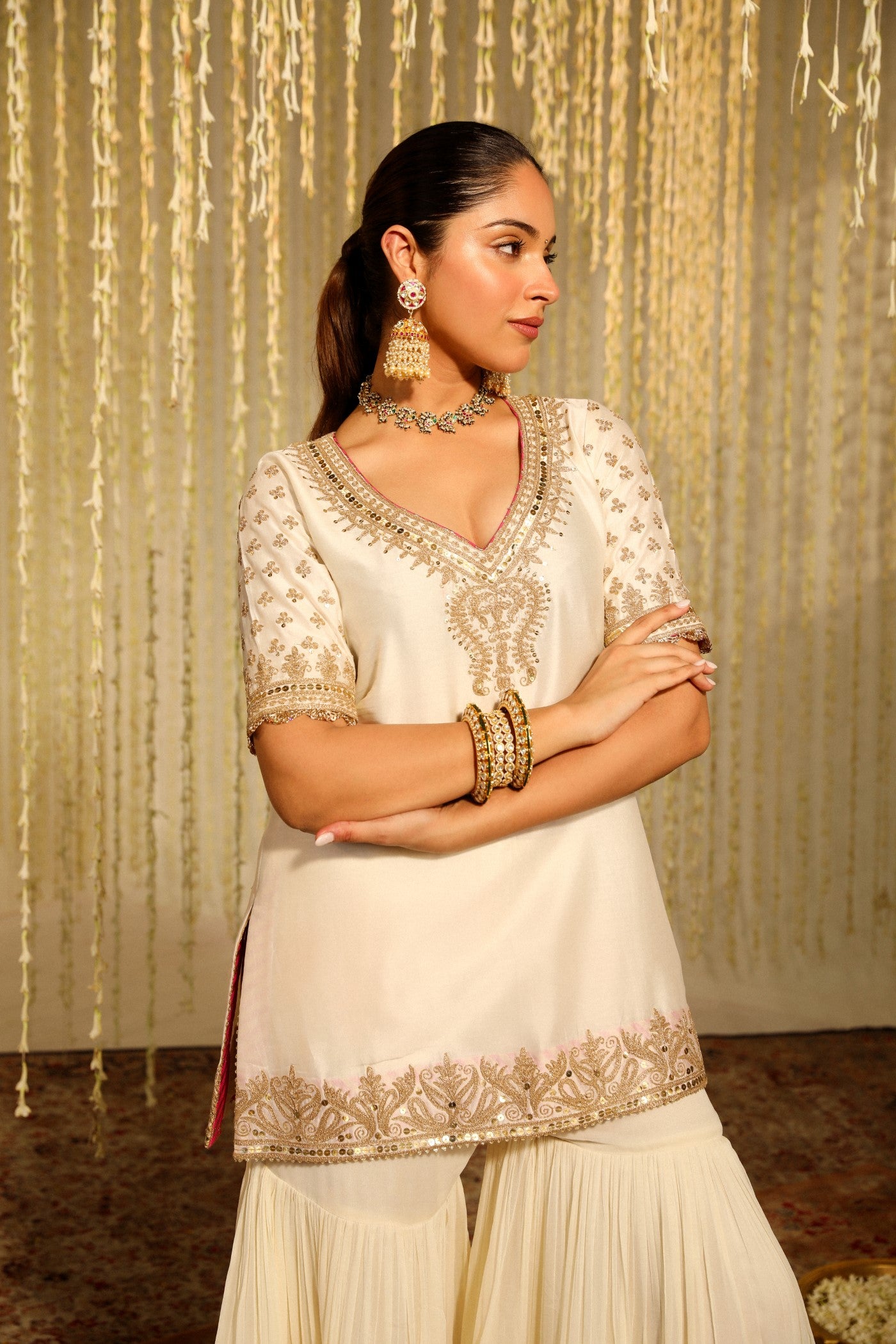 AAIRA - DAISY IVORY SHORT KURTA WITH GARARA AND DUPATTA