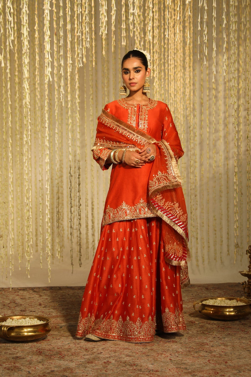 MISHIKA - BURNT ORANGE KURTA WITH SHARARA AND DUPATTA (LXRTS)